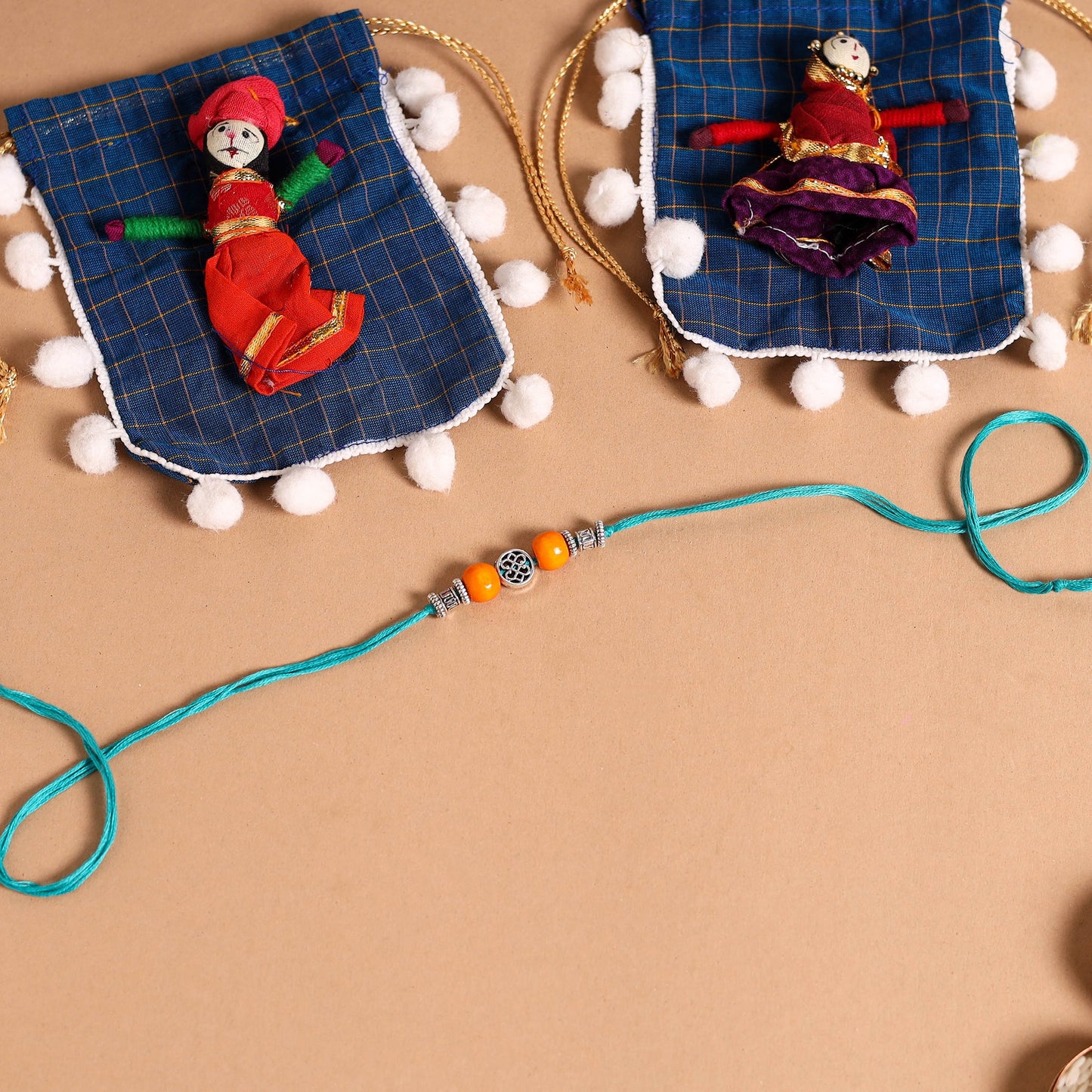 Handmade German Silver Rakhi & Lumba Set