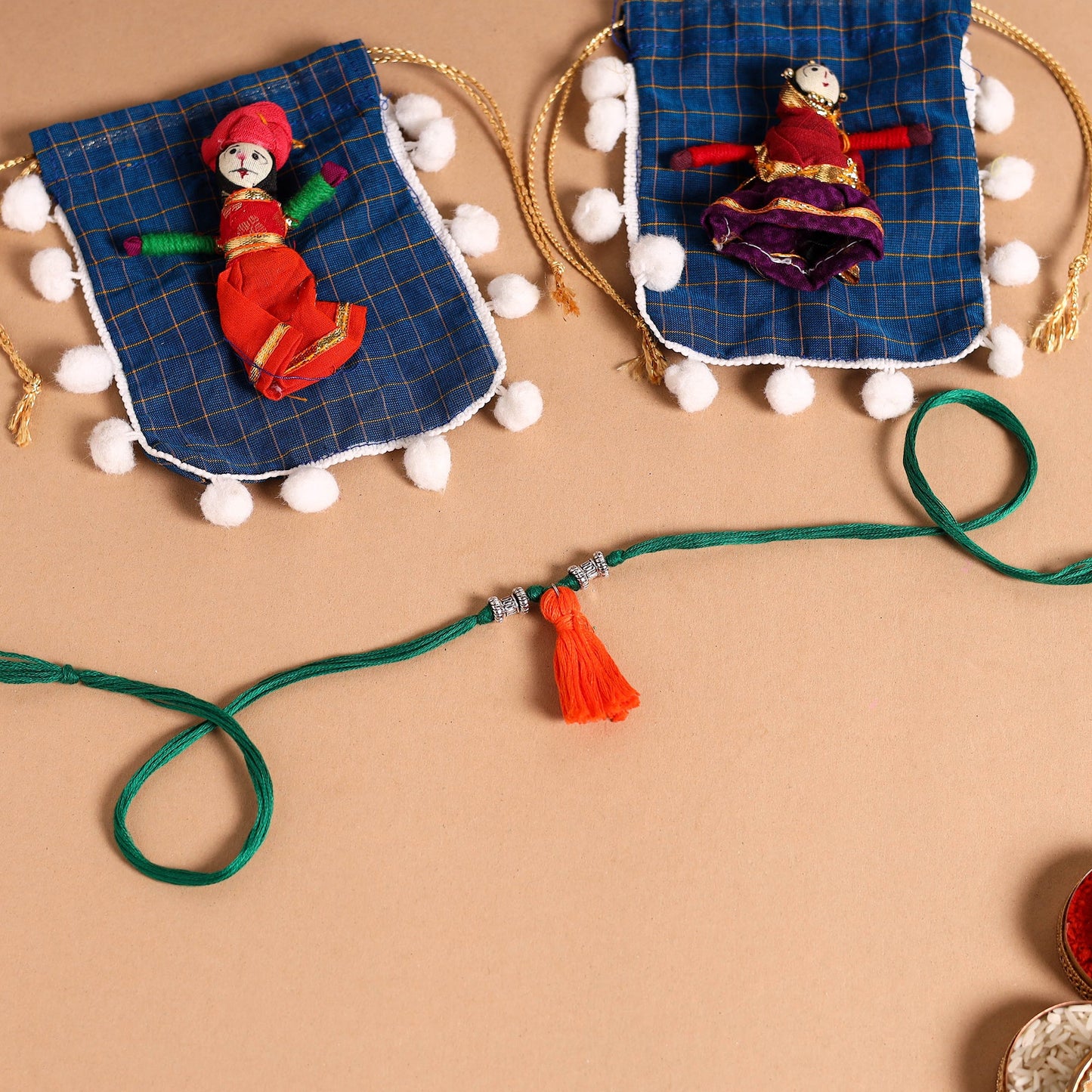 Handmade German Silver Rakhi & Lumba Set