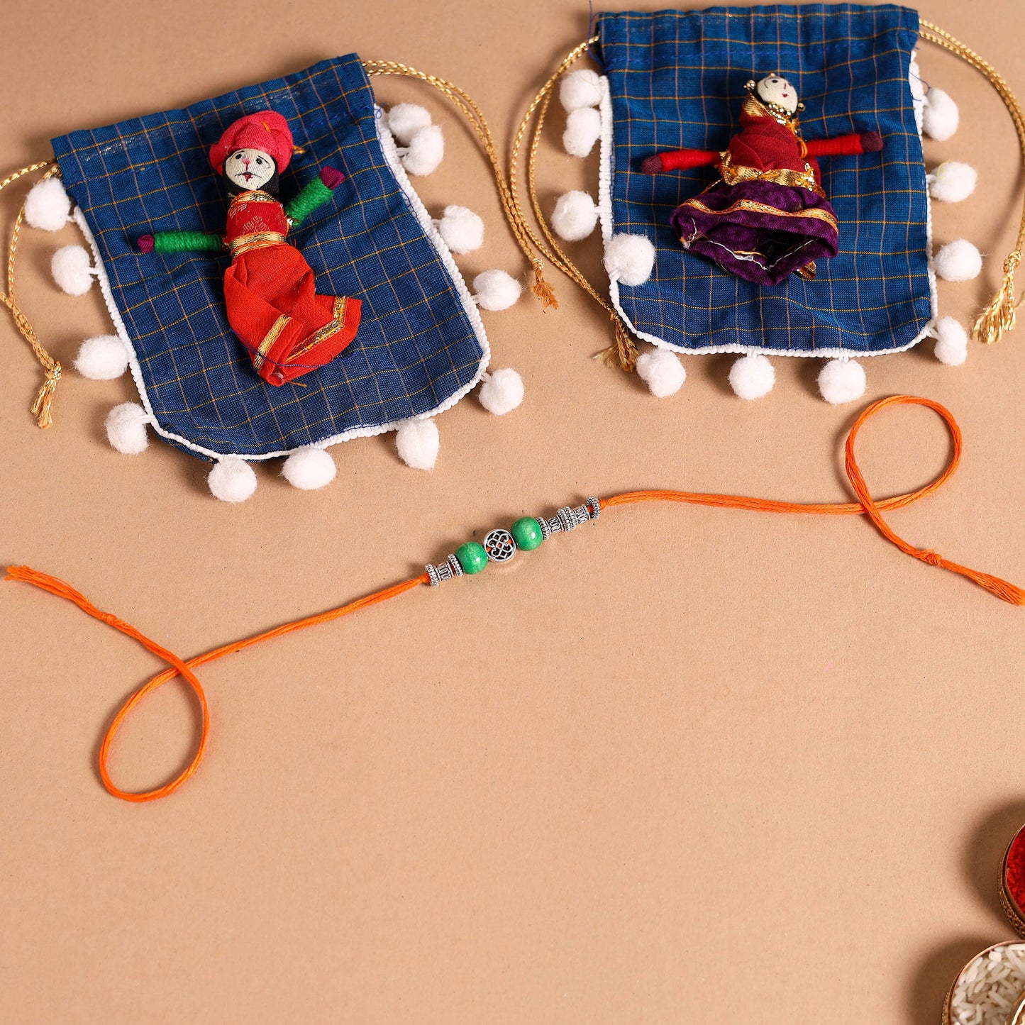 Handmade German Silver Rakhi & Lumba Set