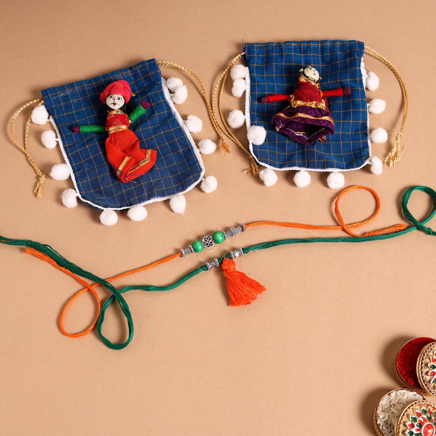 Handmade German Silver Rakhi & Lumba Set