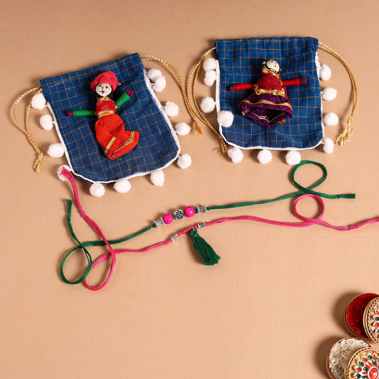Handmade German Silver Rakhi & Lumba Set