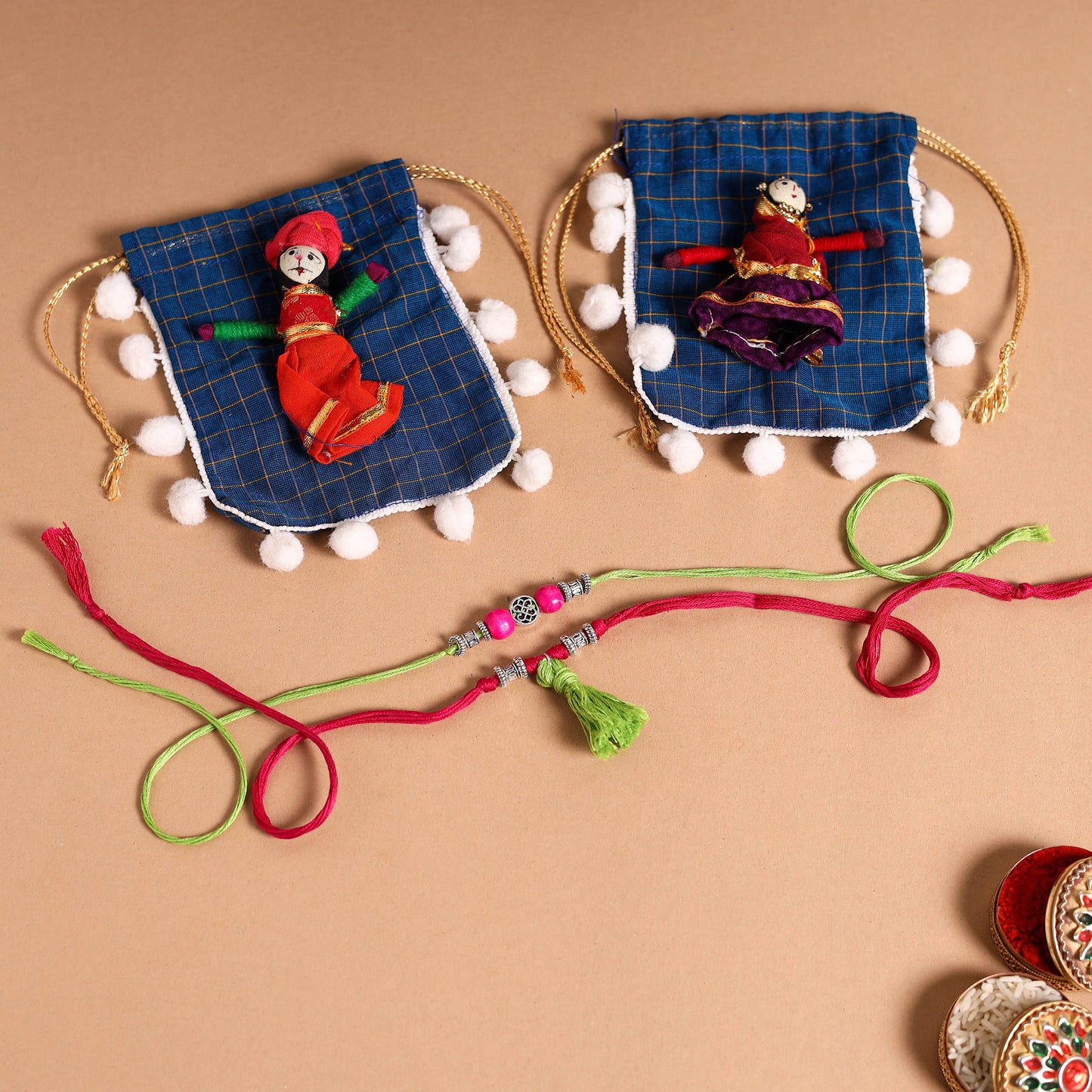 Handmade German Silver Rakhi & Lumba Set