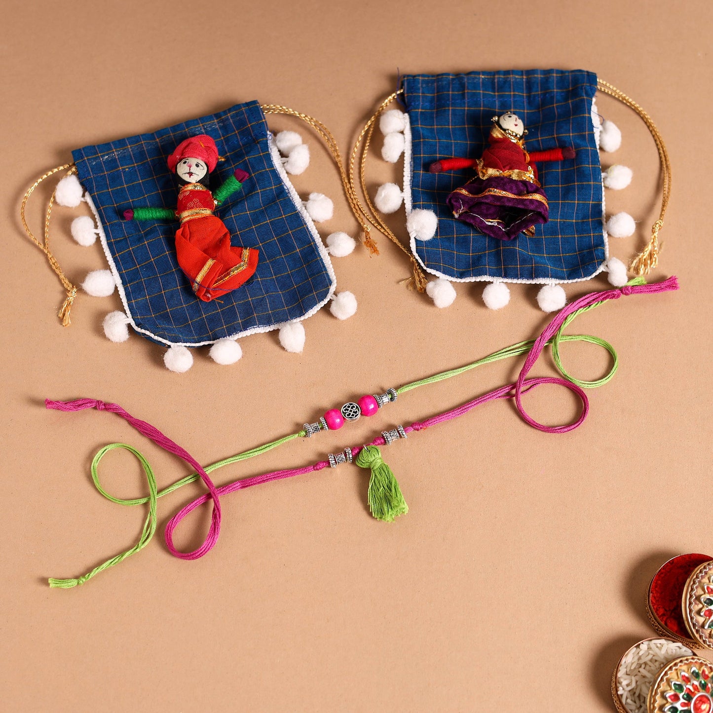 Handmade German Silver Rakhi & Lumba Set