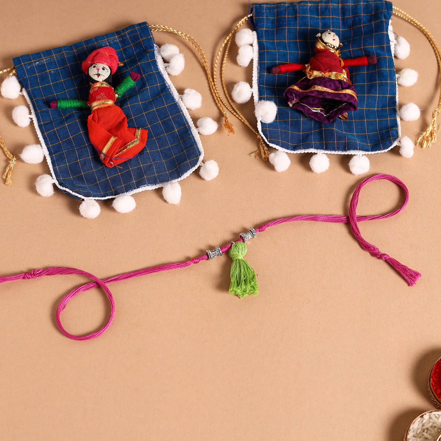 Handmade German Silver Rakhi & Lumba Set