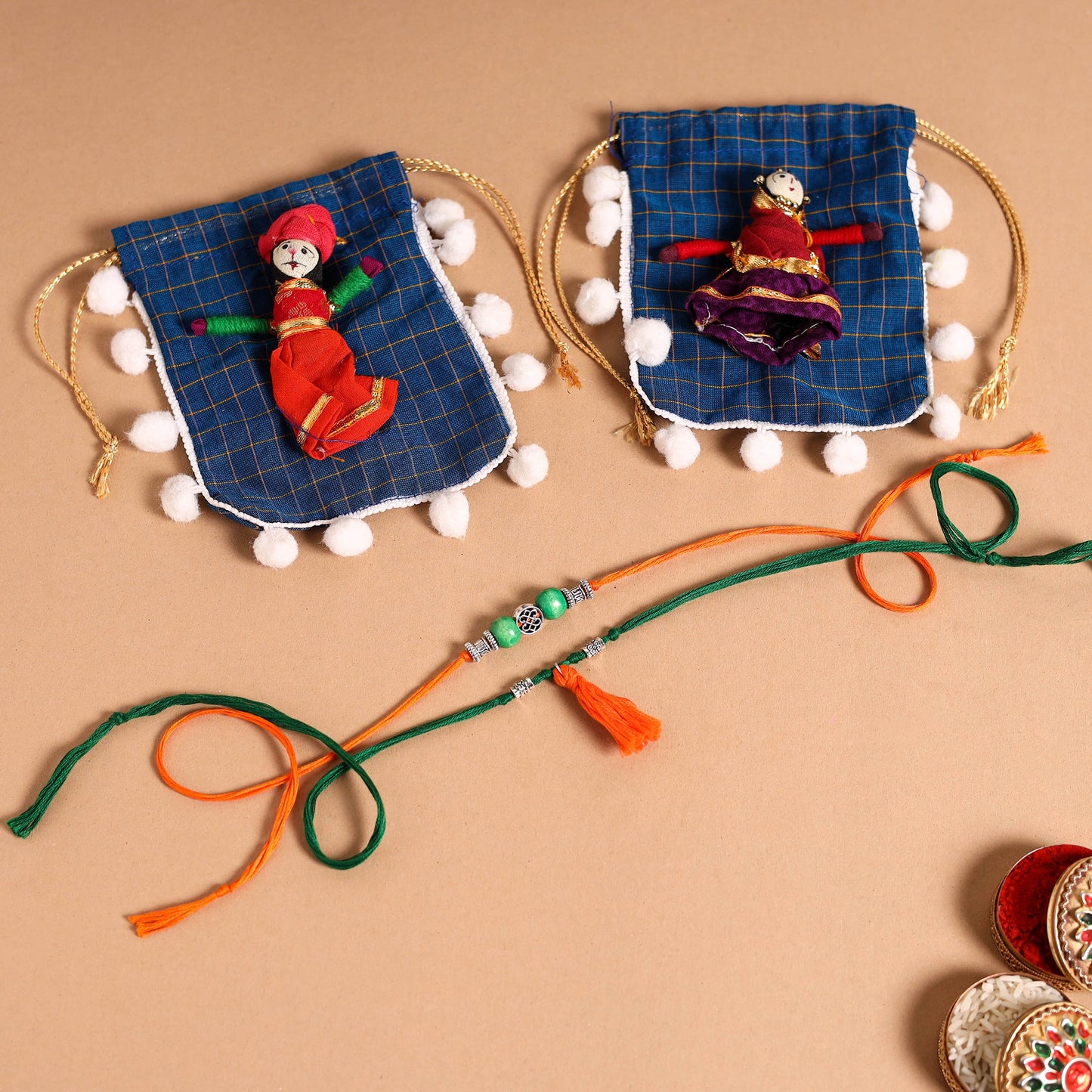 Handmade German Silver Rakhi & Lumba Set