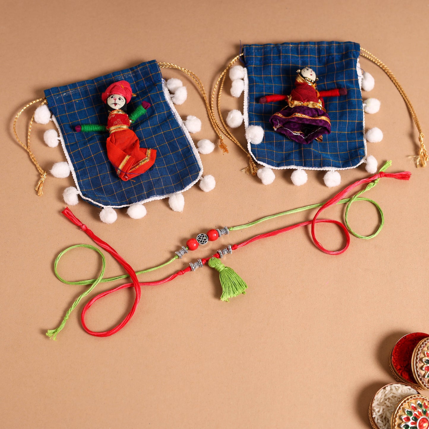 Handmade German Silver Rakhi & Lumba Set