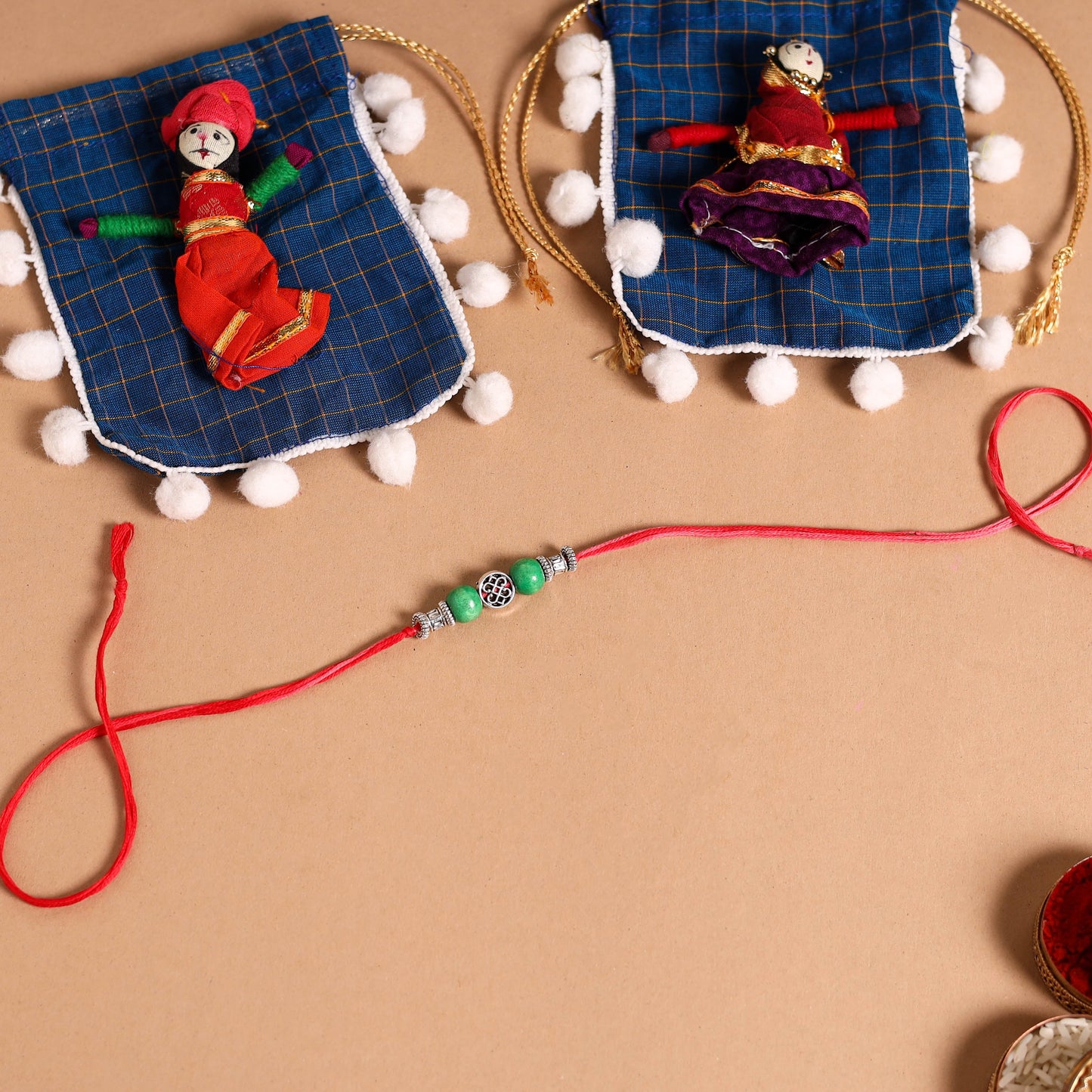 Handmade German Silver Rakhi & Lumba Set