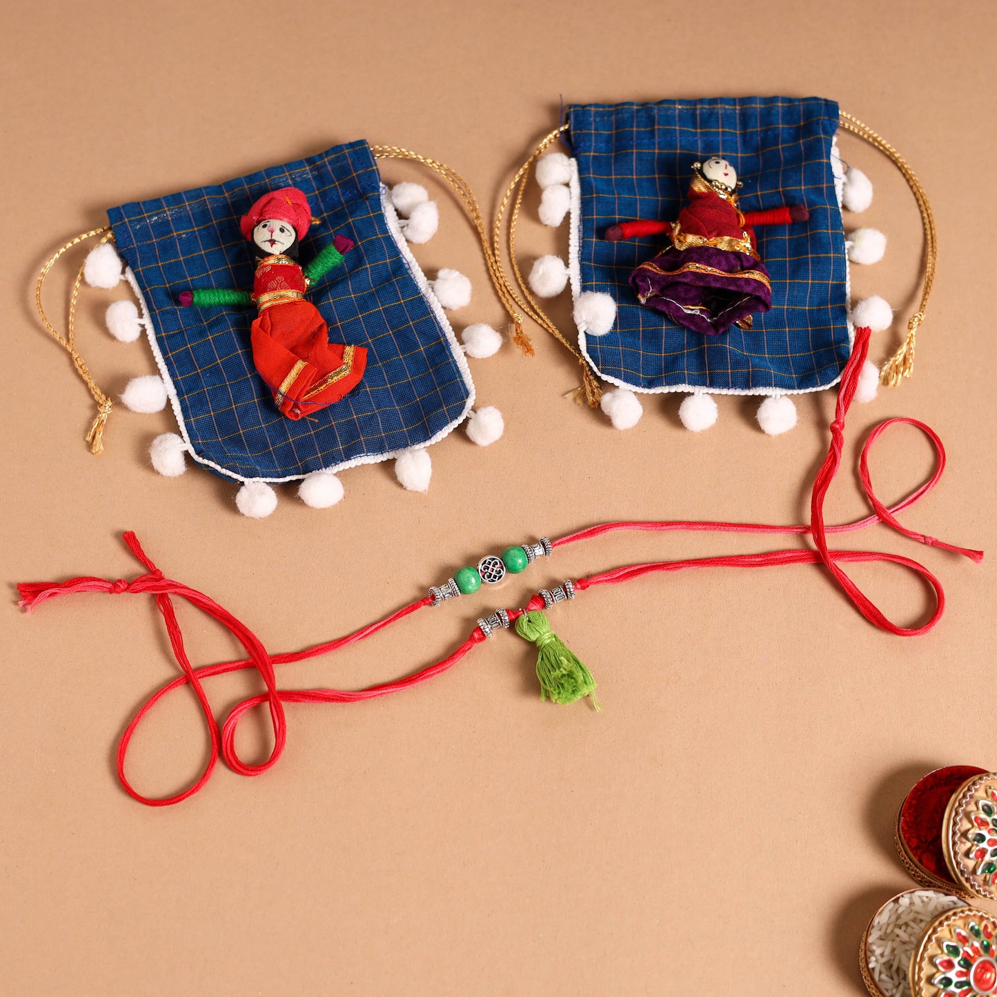 Handmade German Silver Rakhi & Lumba Set