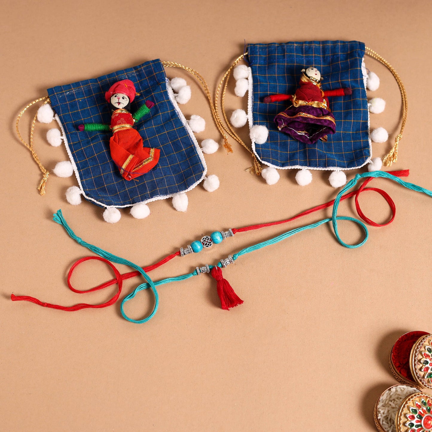 Handmade German Silver Rakhi & Lumba Set