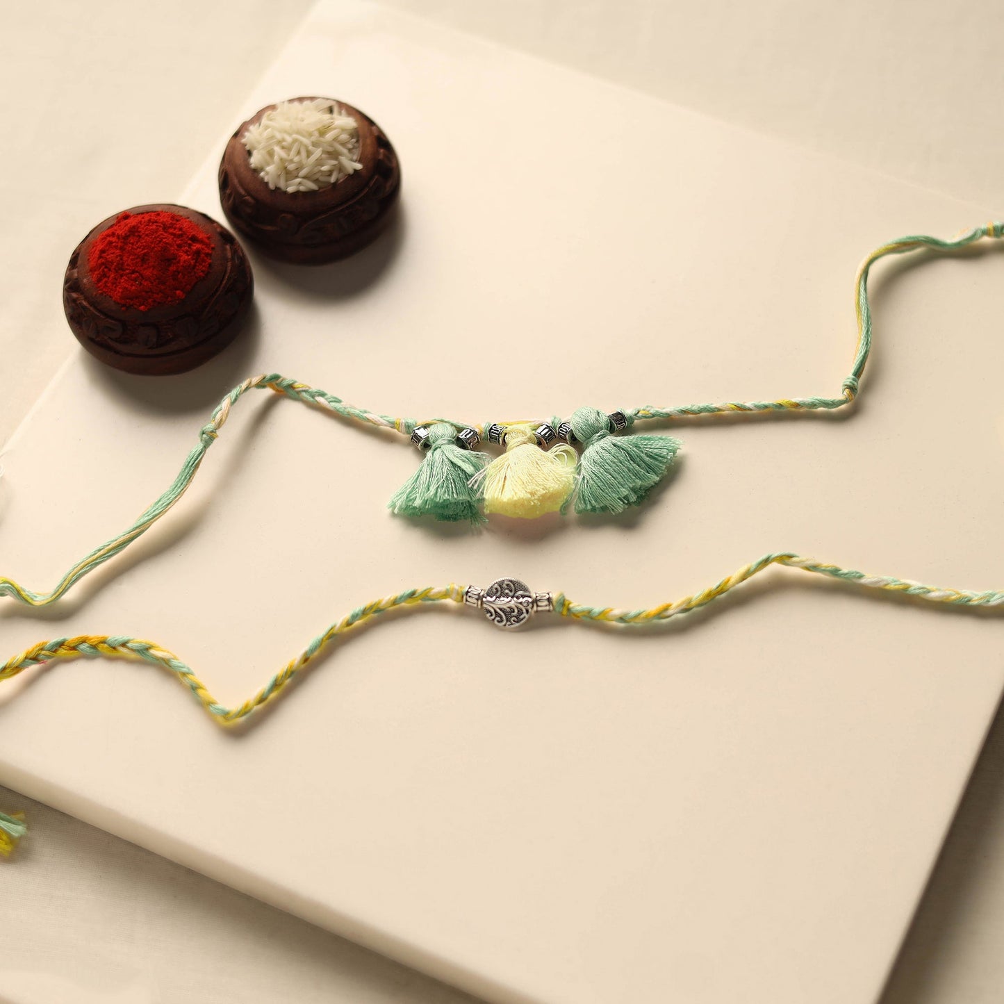 Handmade German Silver Rakhi & Lumba Set