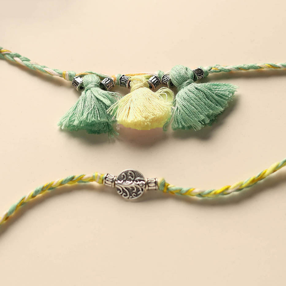 Handmade German Silver Rakhi & Lumba Set