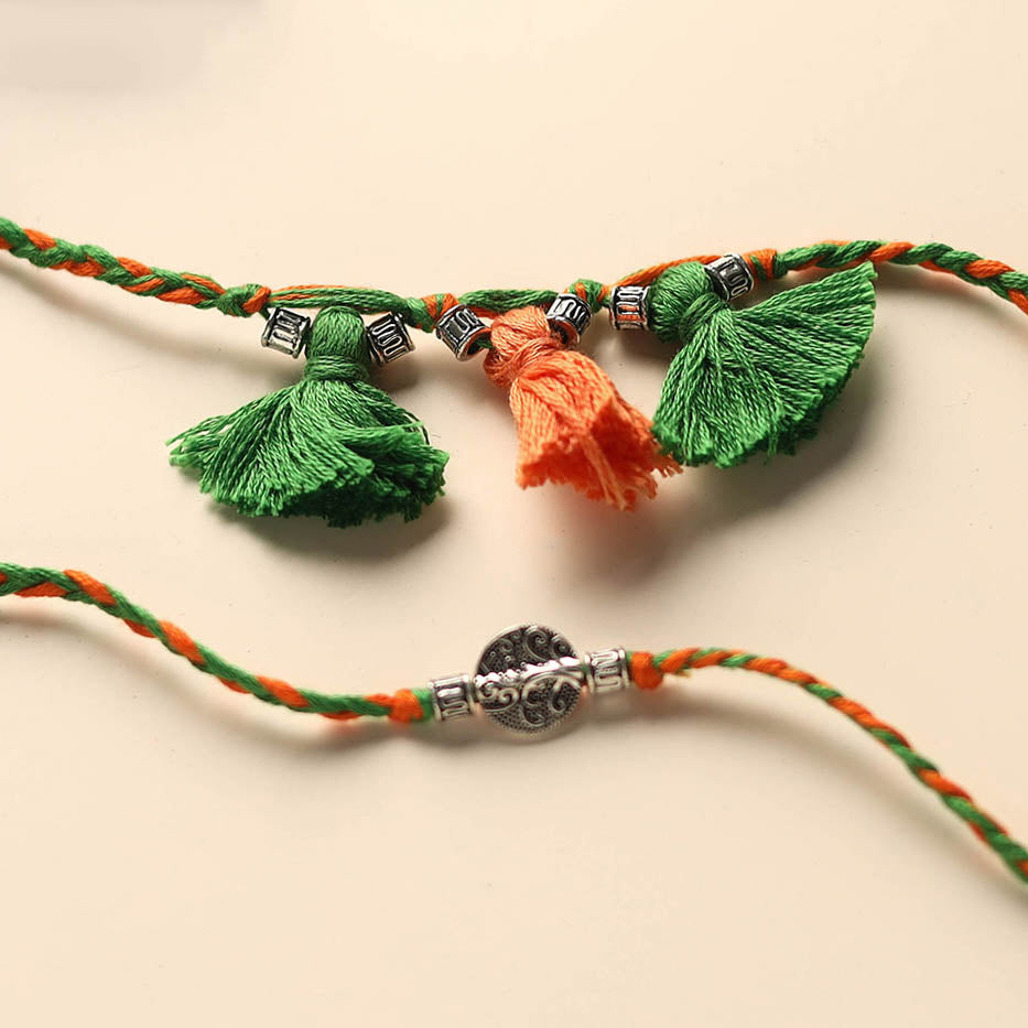Handmade German Silver Rakhi & Lumba Set