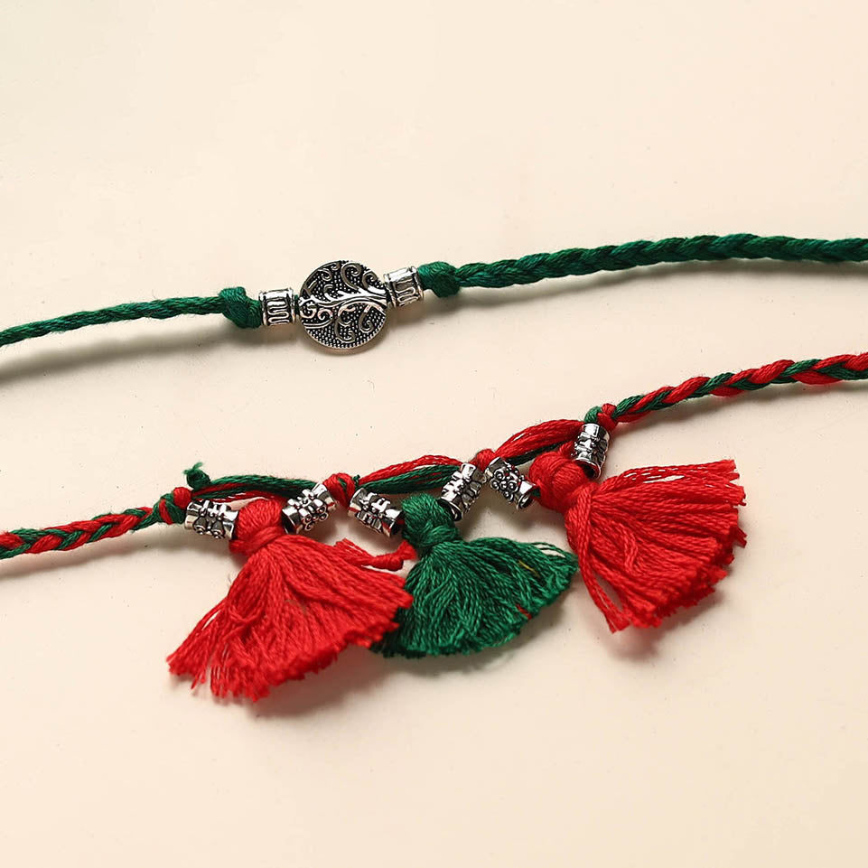 Handmade German Silver Rakhi & Lumba Set