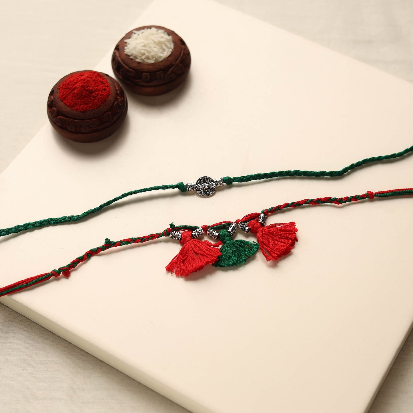Handmade German Silver Rakhi & Lumba Set