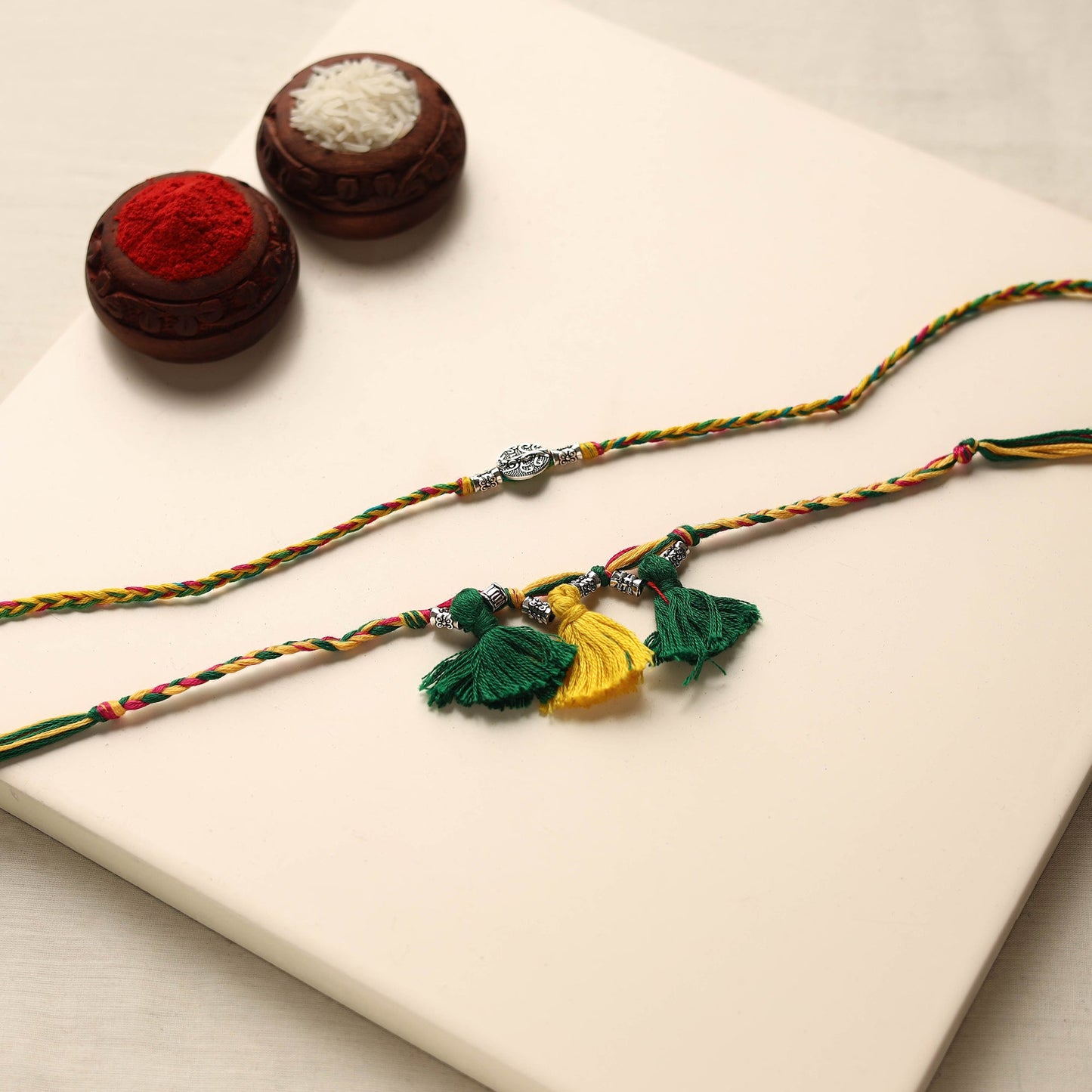 Handmade German Silver Rakhi & Lumba Set