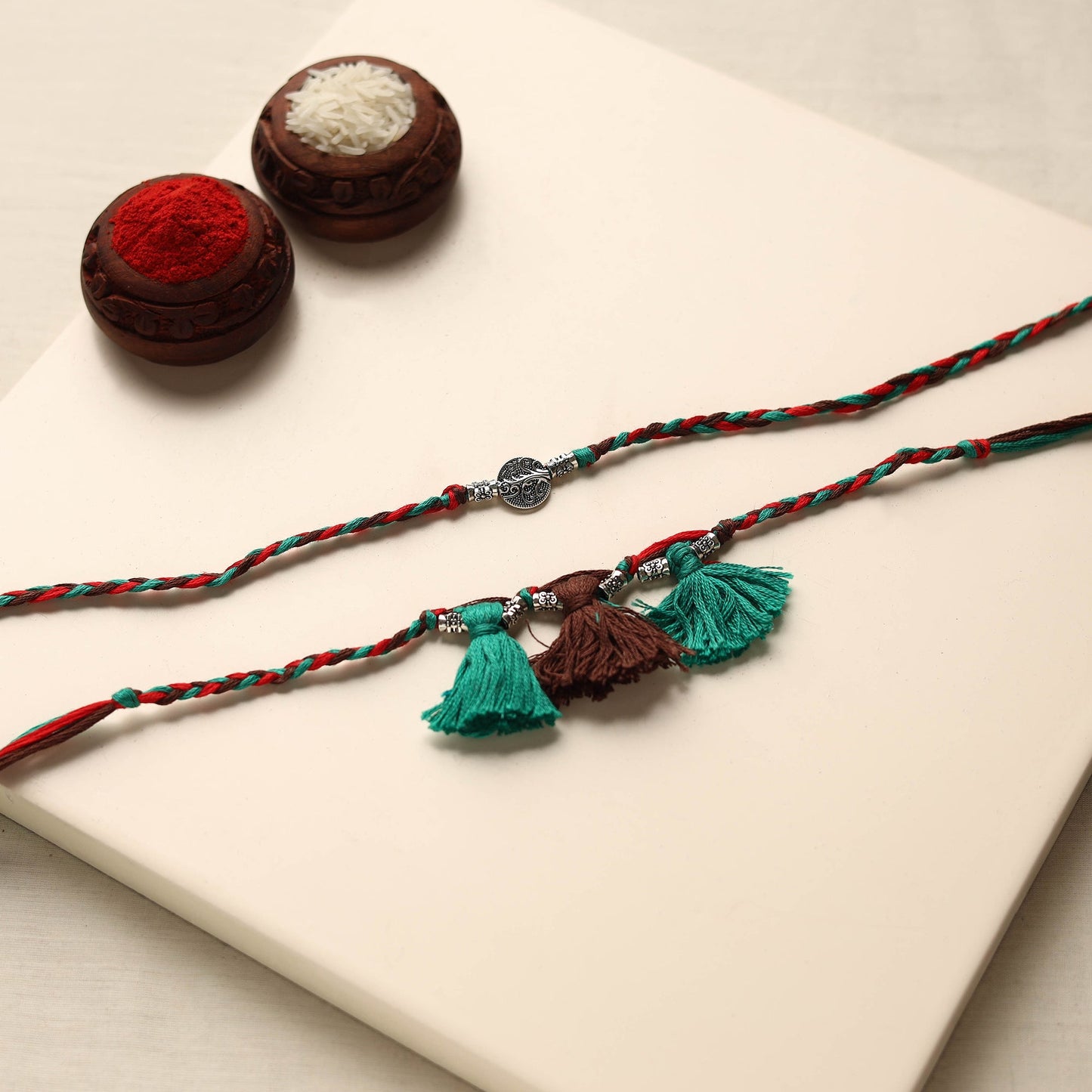 Handmade German Silver Rakhi & Lumba Set