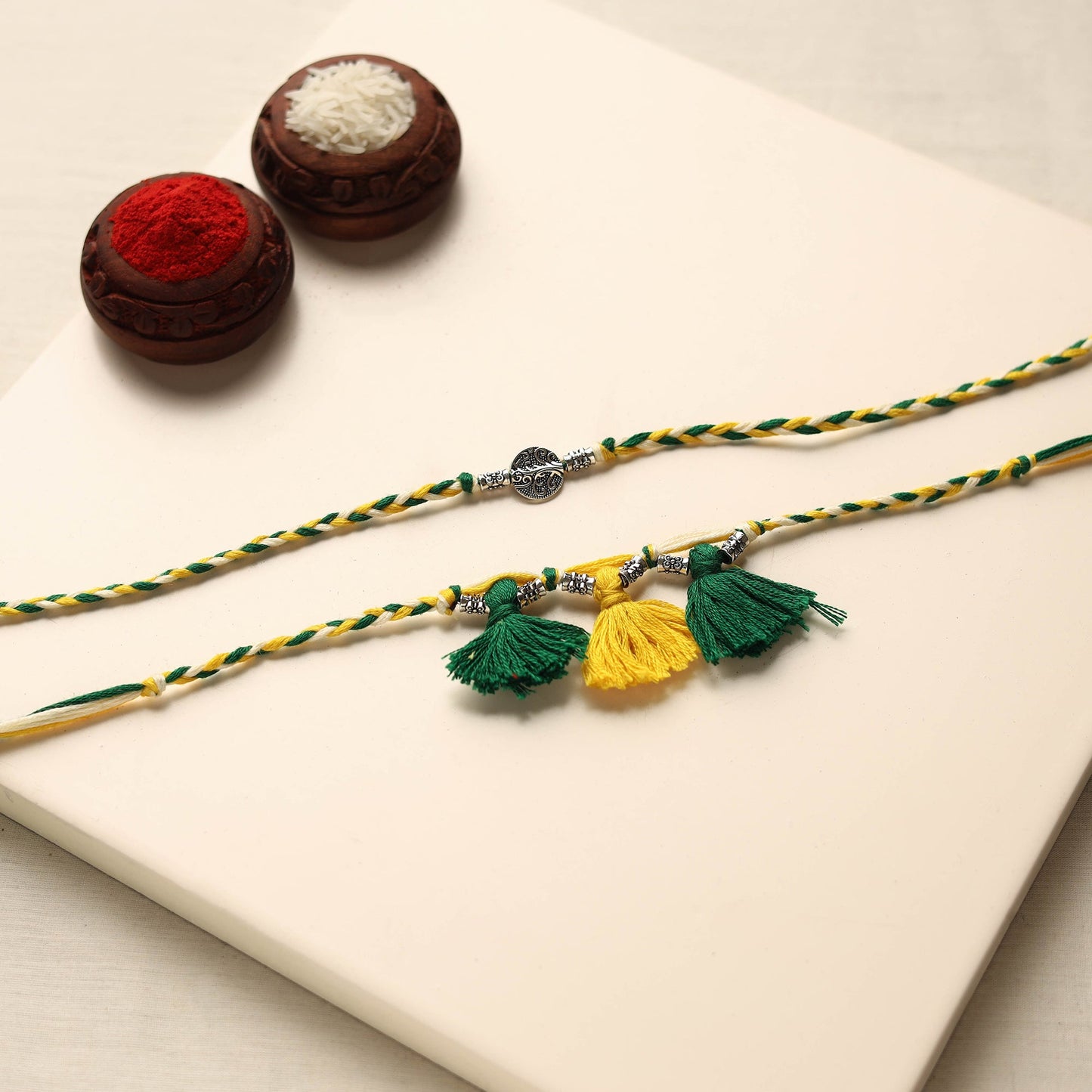 Handmade German Silver Rakhi & Lumba Set