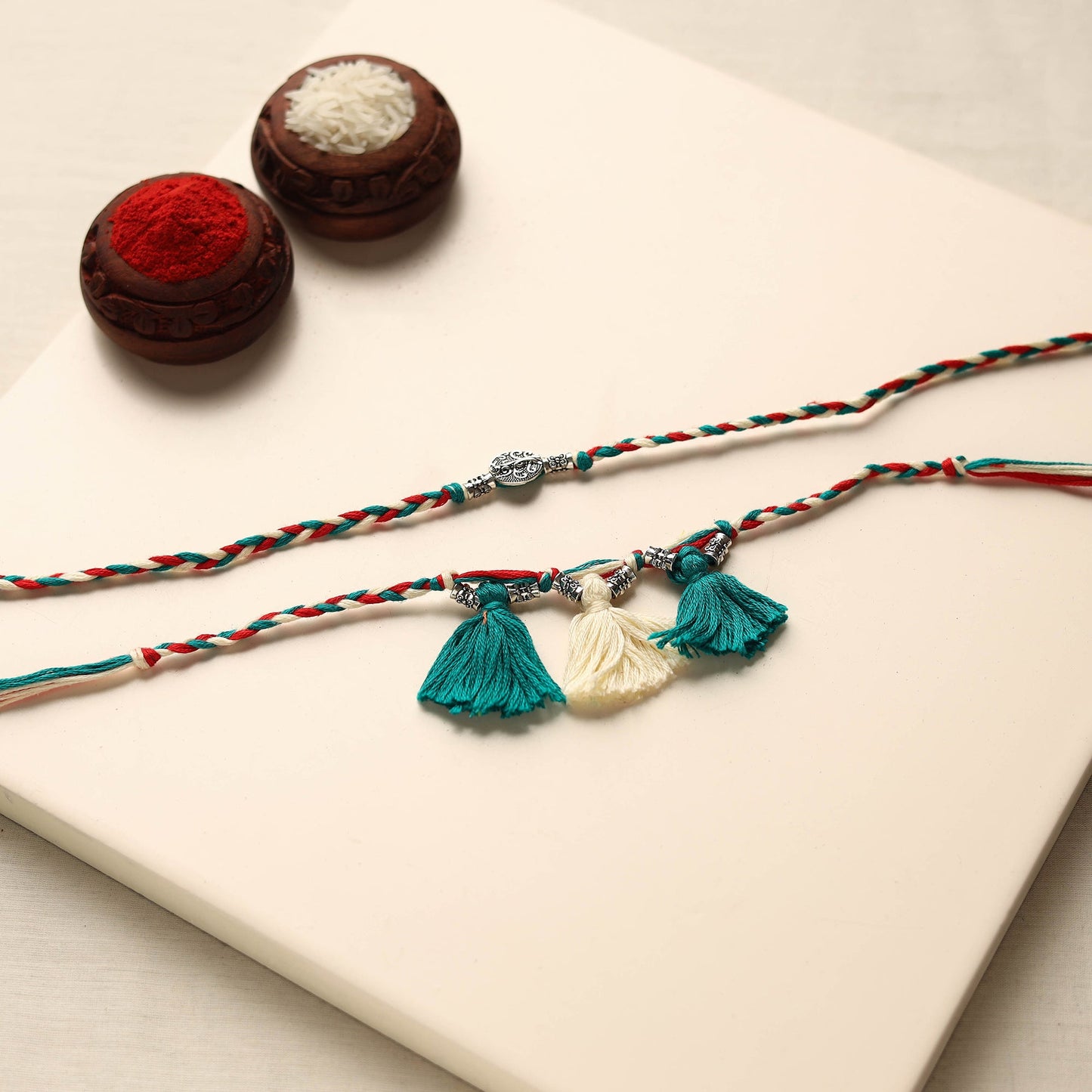 Handmade German Silver Rakhi & Lumba Set