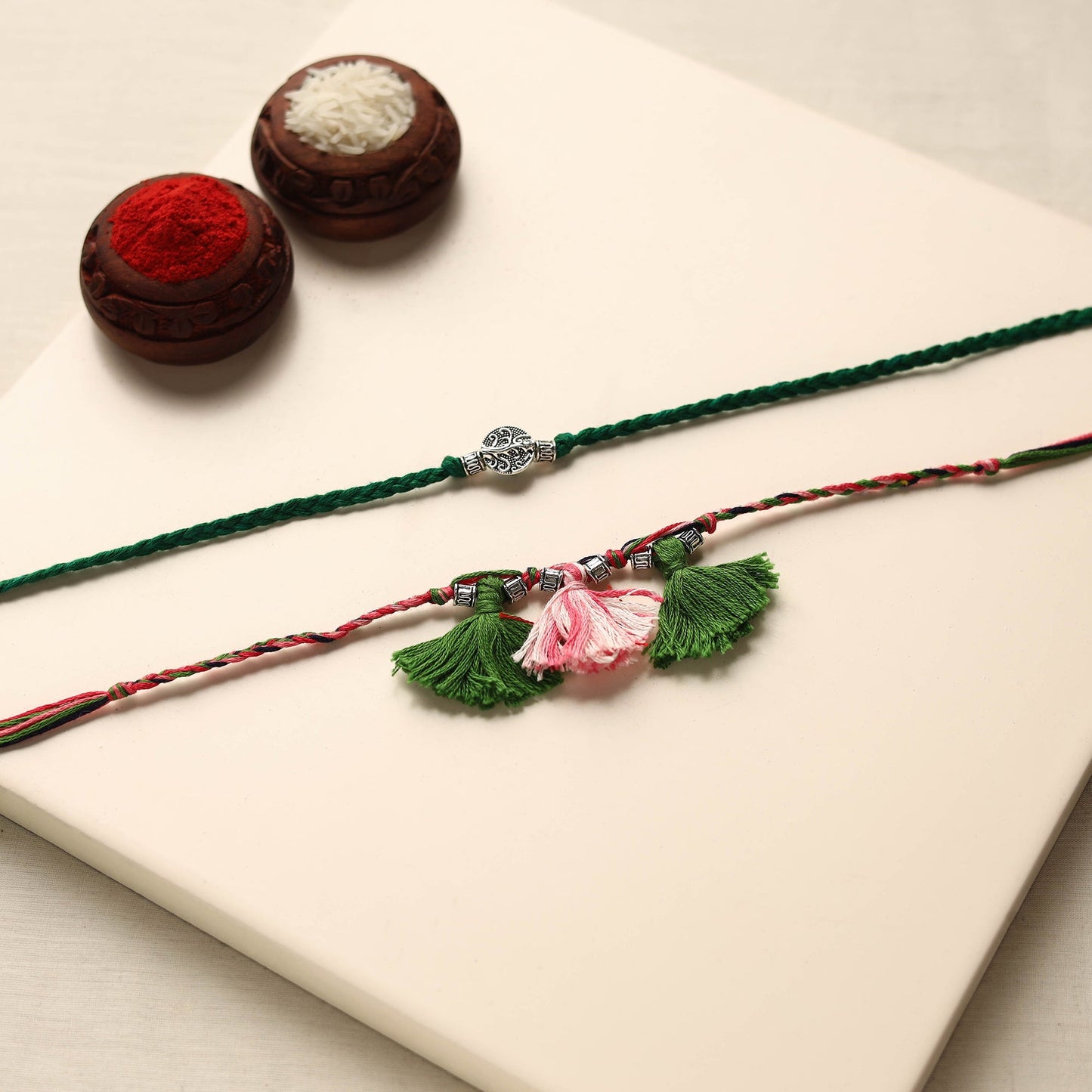 Handmade German Silver Rakhi & Lumba Set