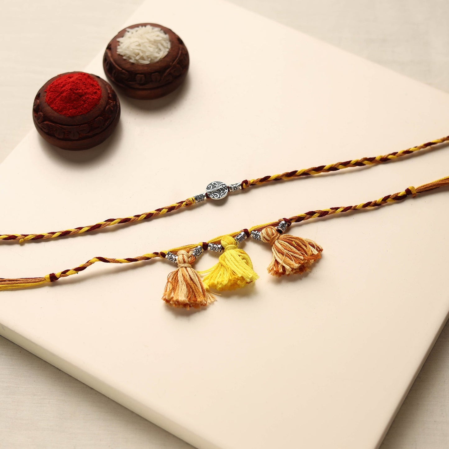 Handmade German Silver Rakhi & Lumba Set