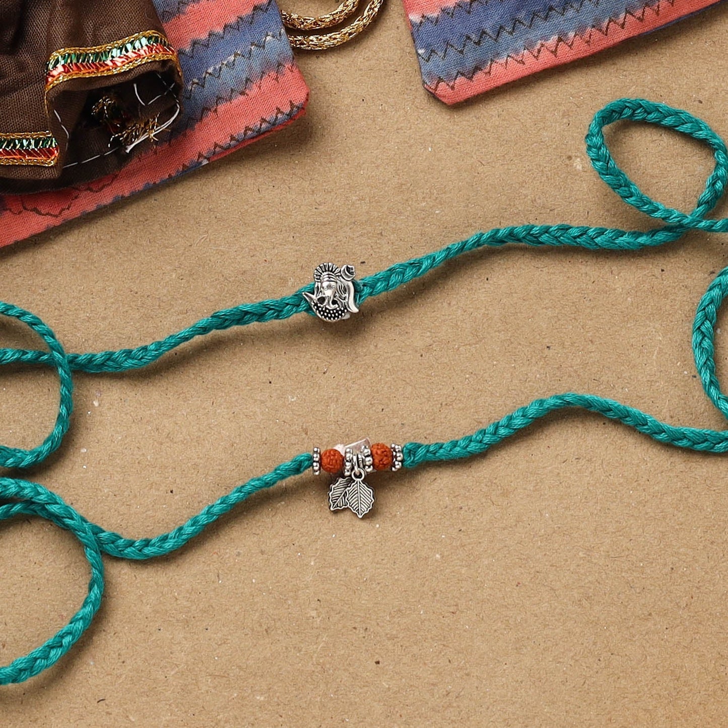 Handmade german silver beads rakhi & lumba set 188