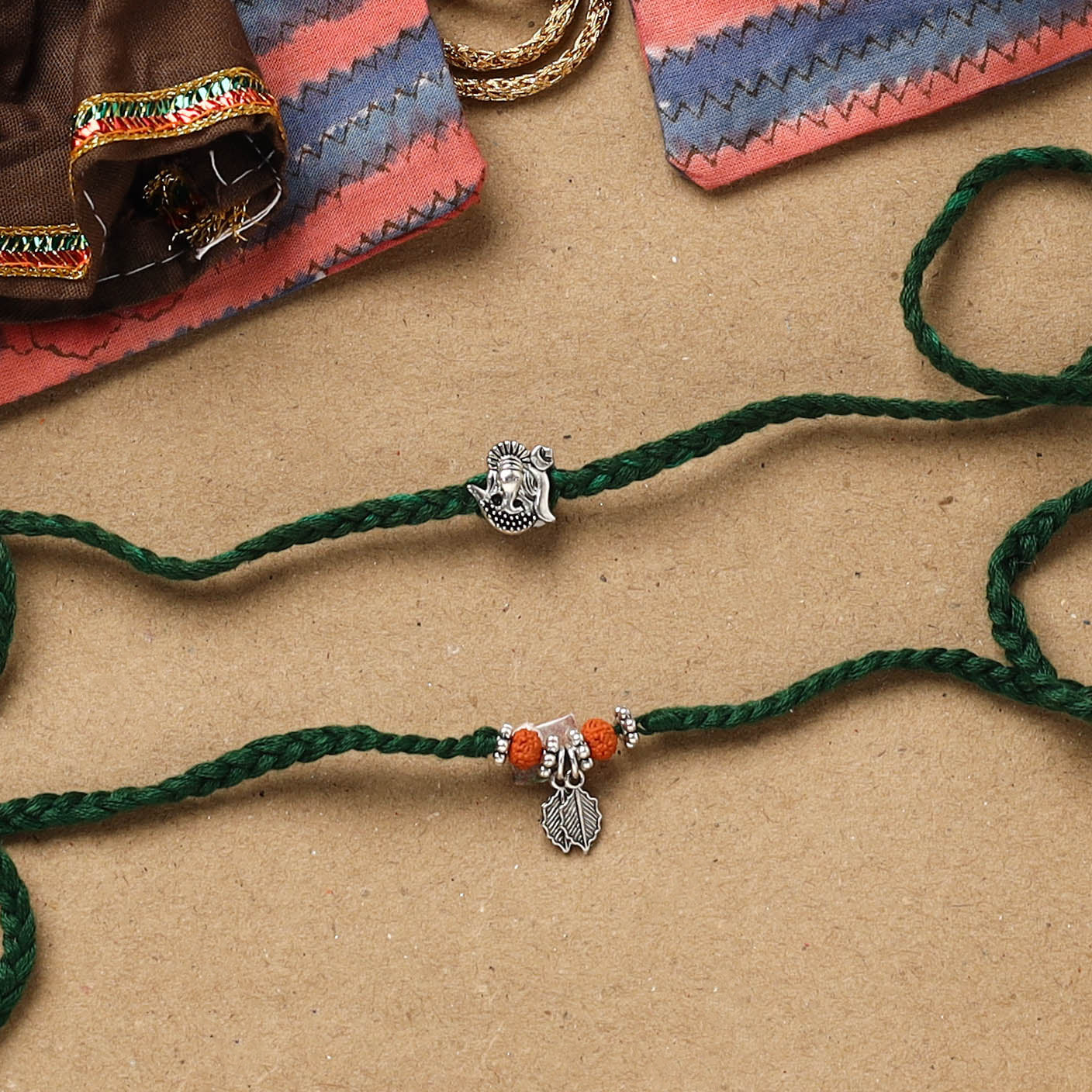 Handmade german silver beads rakhi & lumba set 190