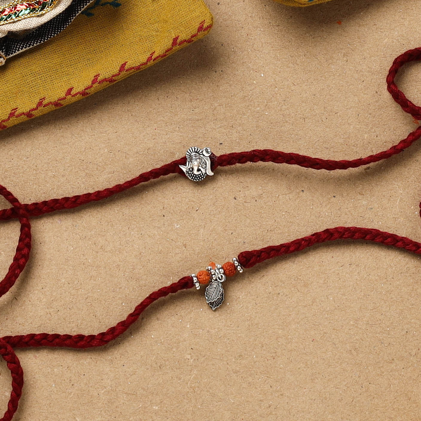 Handmade german silver beads rakhi & lumba set 198