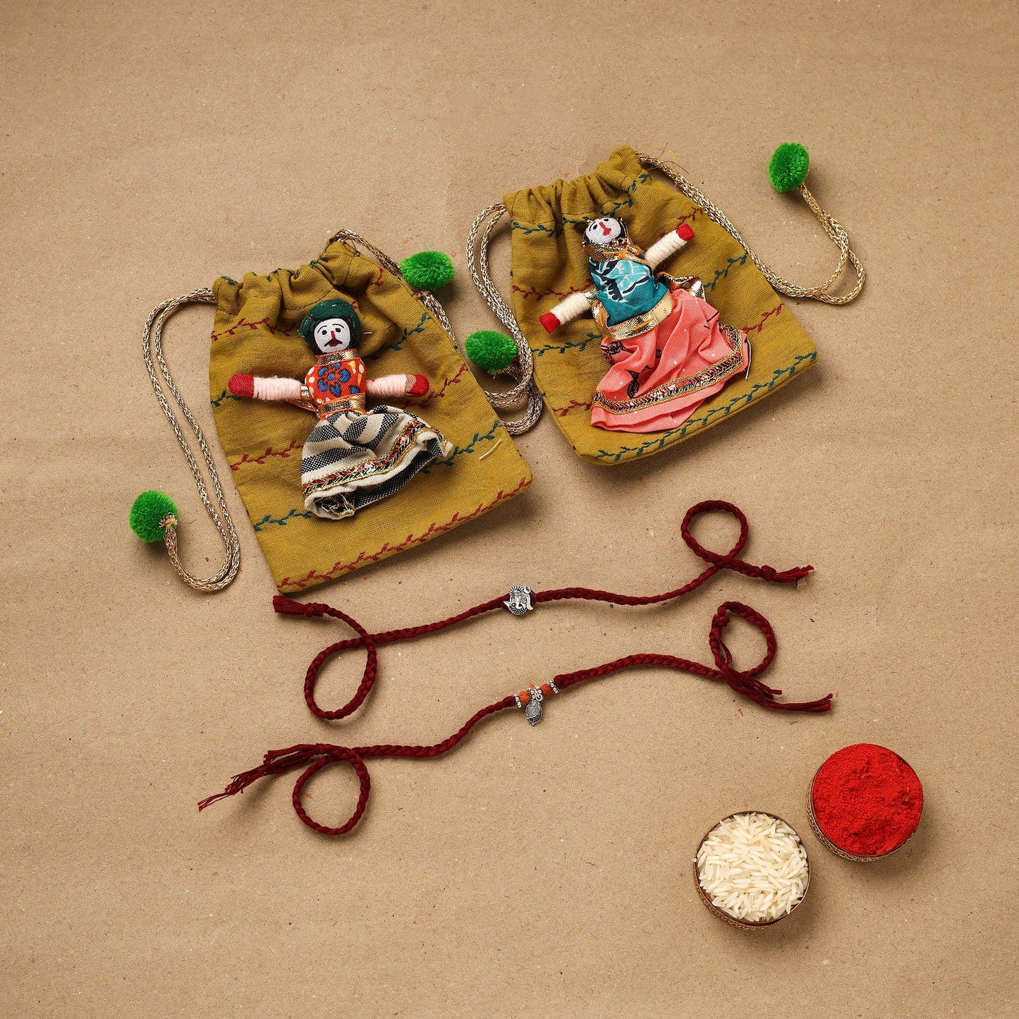 Handmade german silver beads rakhi & lumba set 198