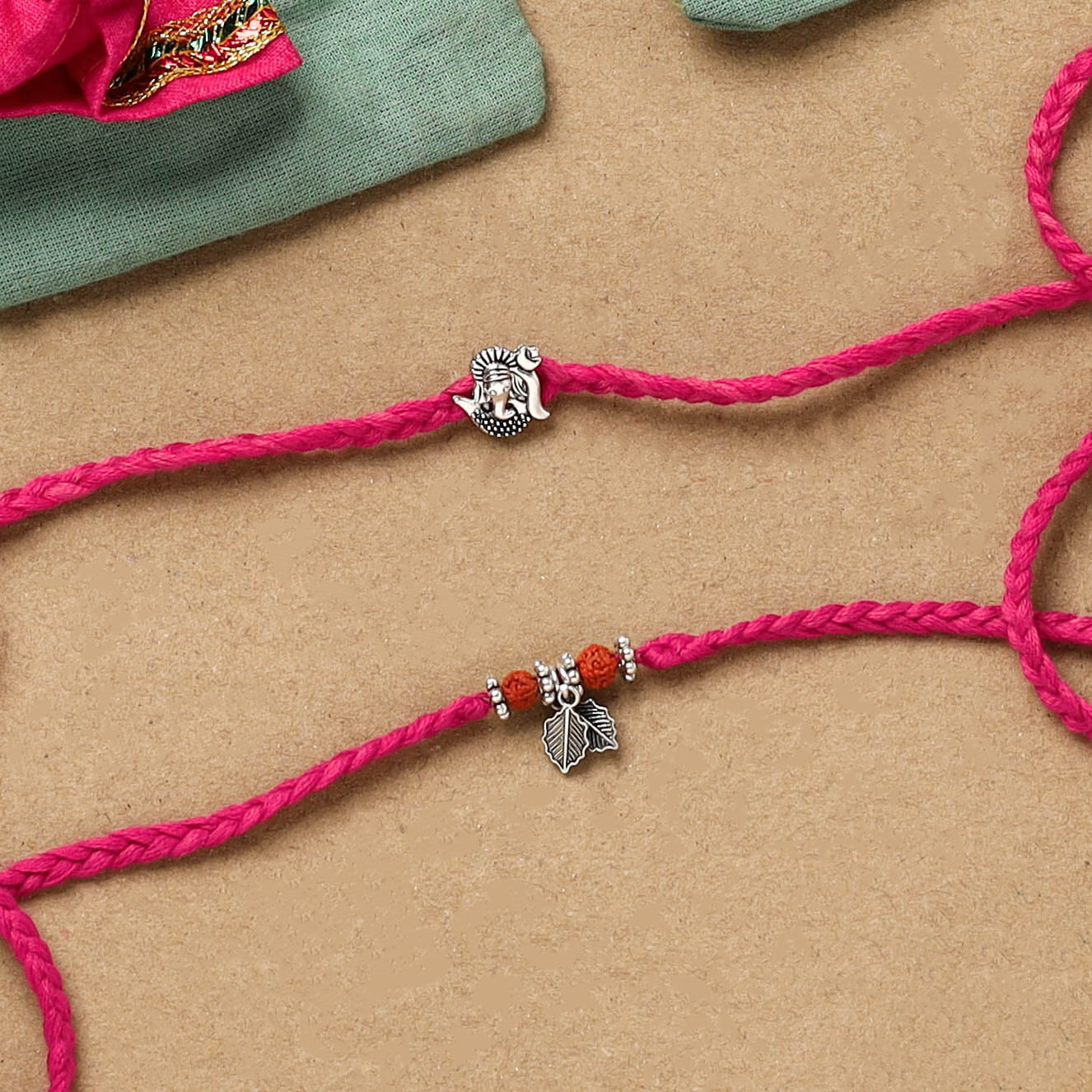 Handmade german silver beads rakhi & lumba set 211