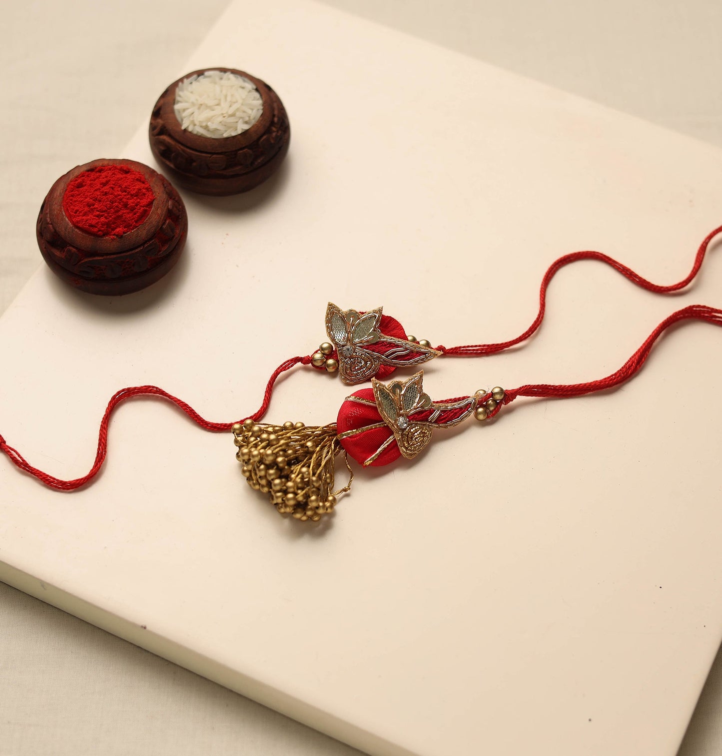 Handmade Gota & Bead Work Rakhi & Lumba Set