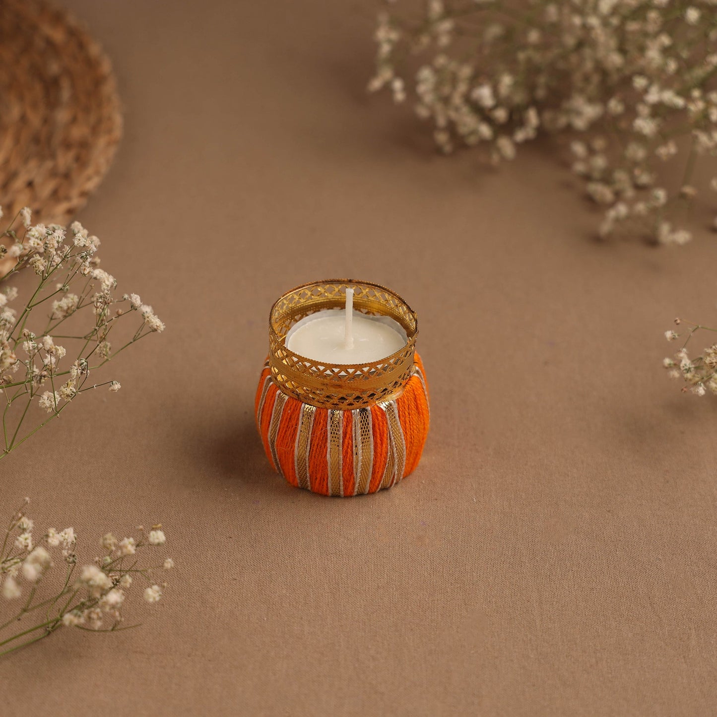 Handmade gota work damru tealight candle holder 10