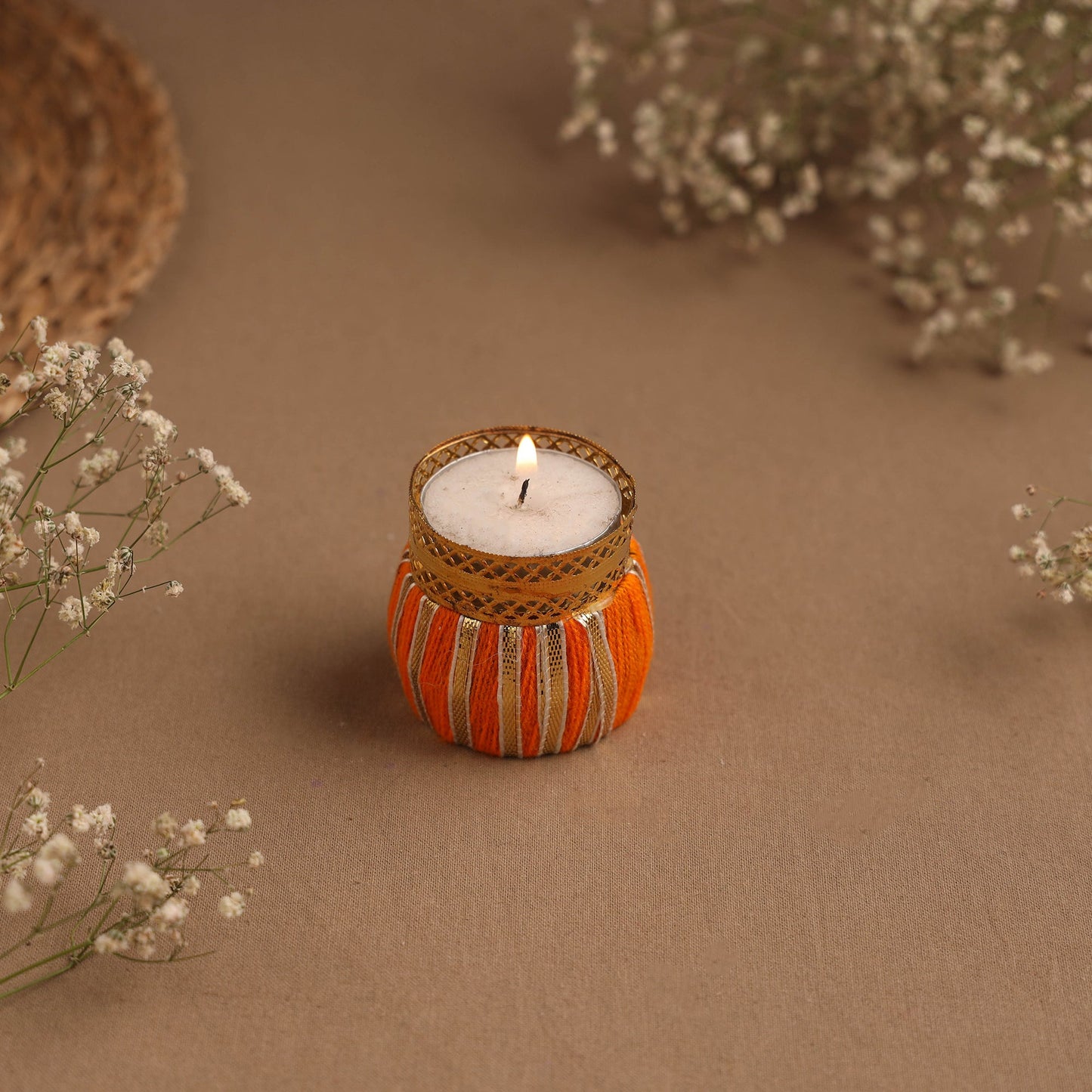 Handmade gota work damru tealight candle holder 10