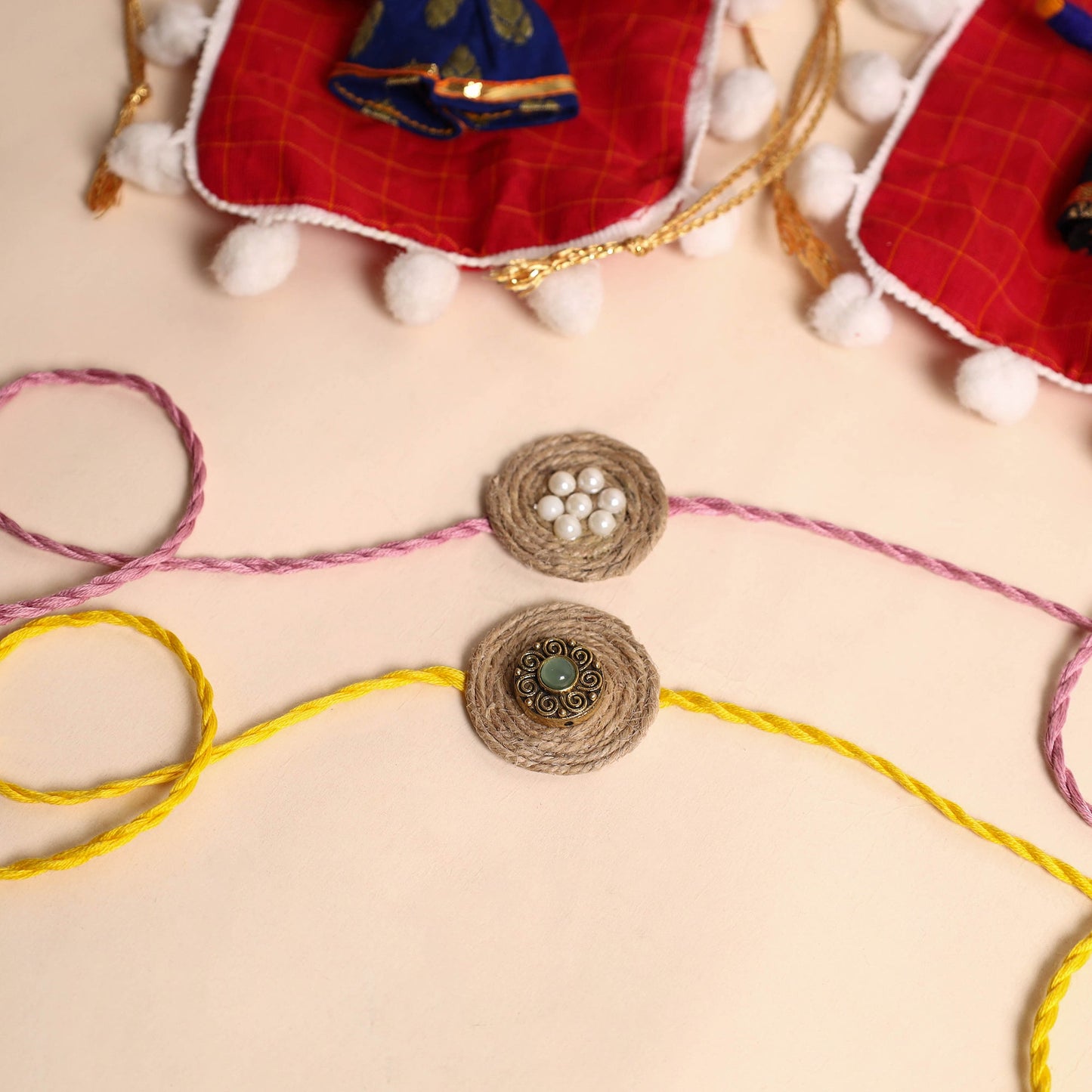 Handmade GS & Bead Work Jute Rakhi (Set of 2)