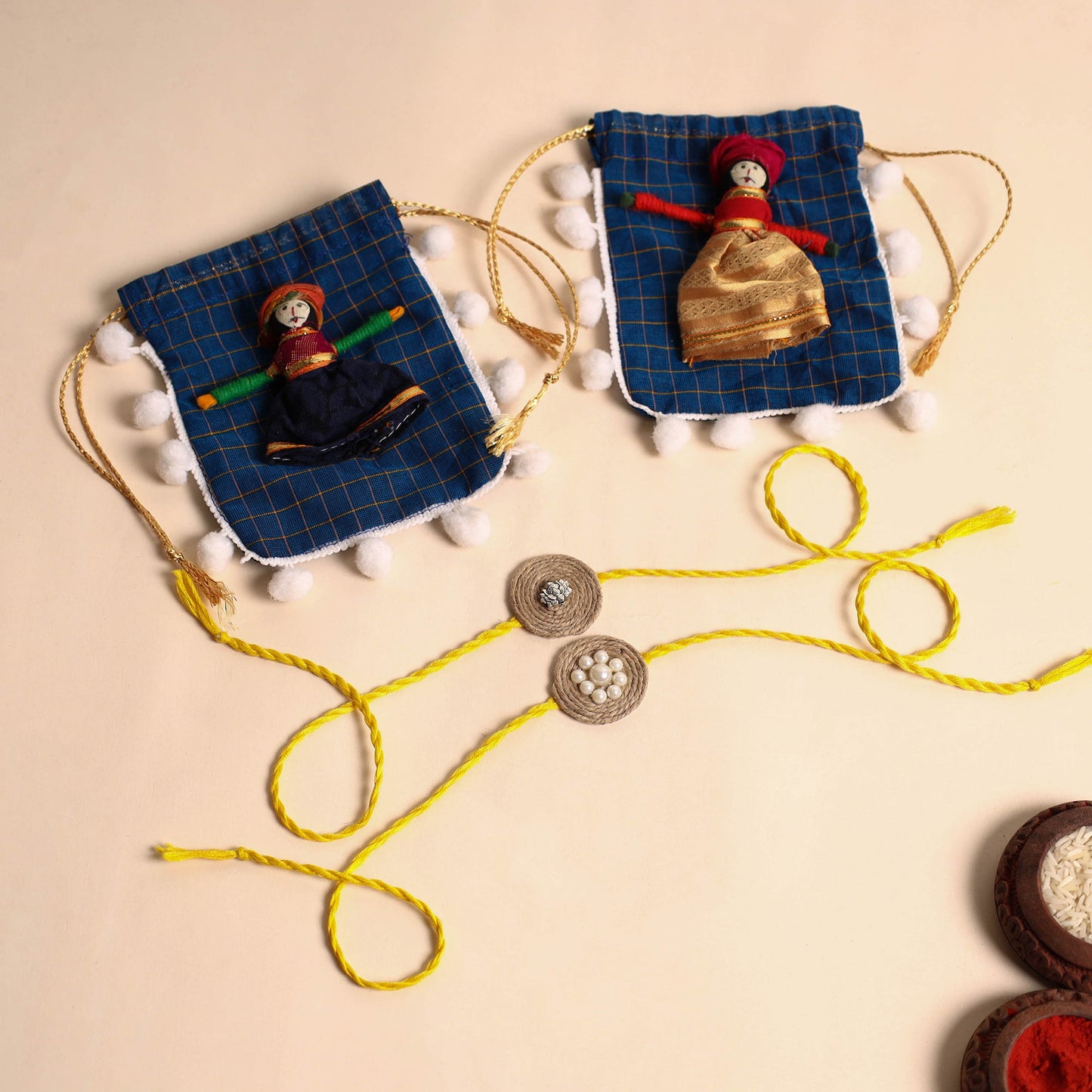 Handmade GS & Bead Work Jute Rakhi (Set of 2)