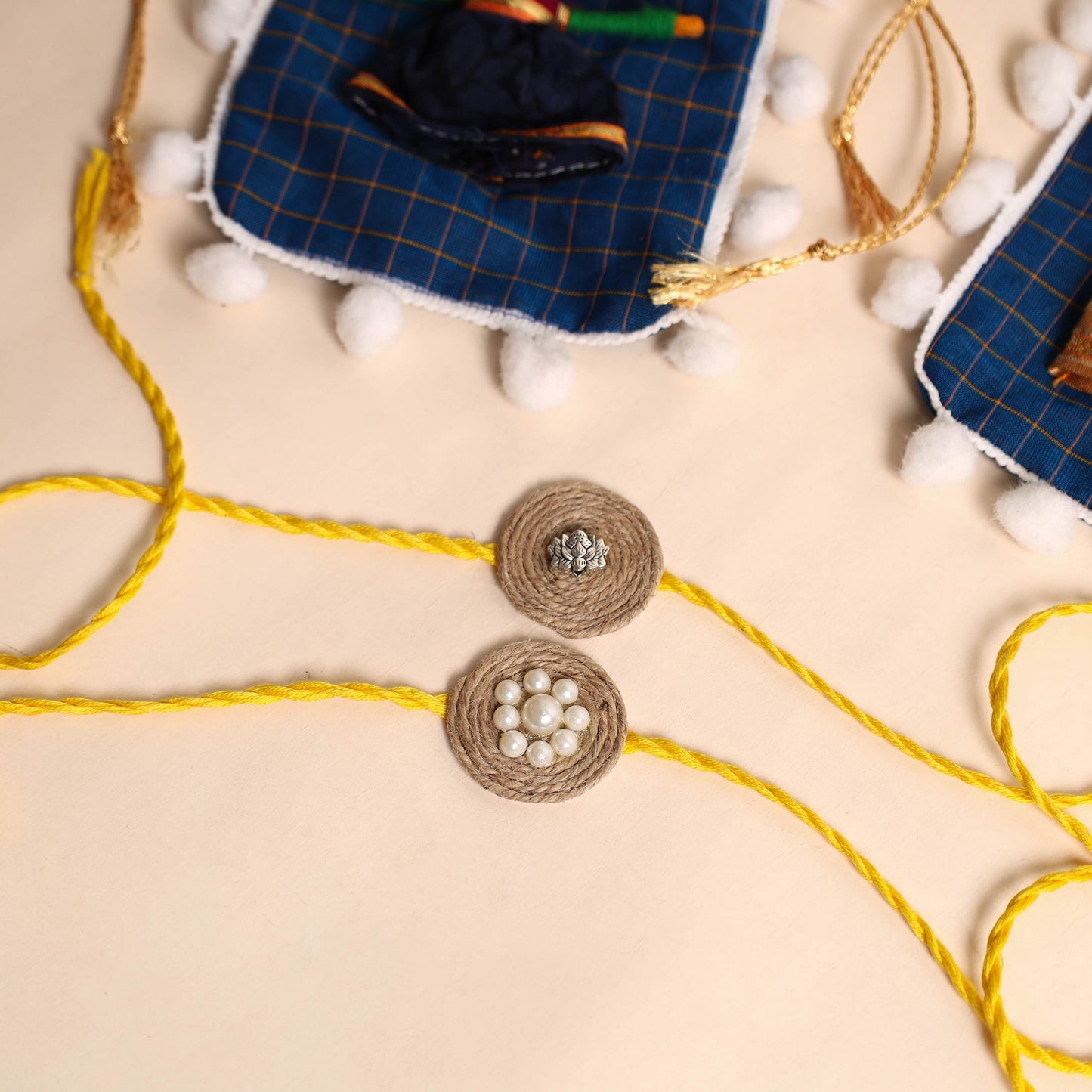 Handmade GS & Bead Work Jute Rakhi (Set of 2)