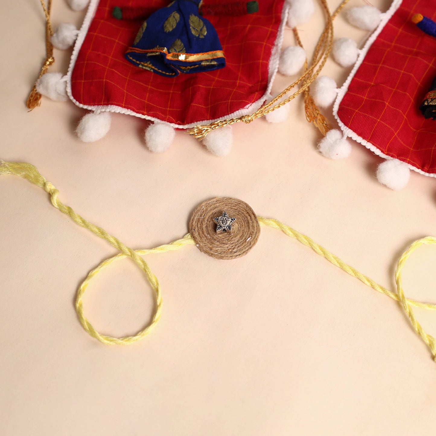 Handmade GS & Mirror Work Jute Rakhi (Set of 2)