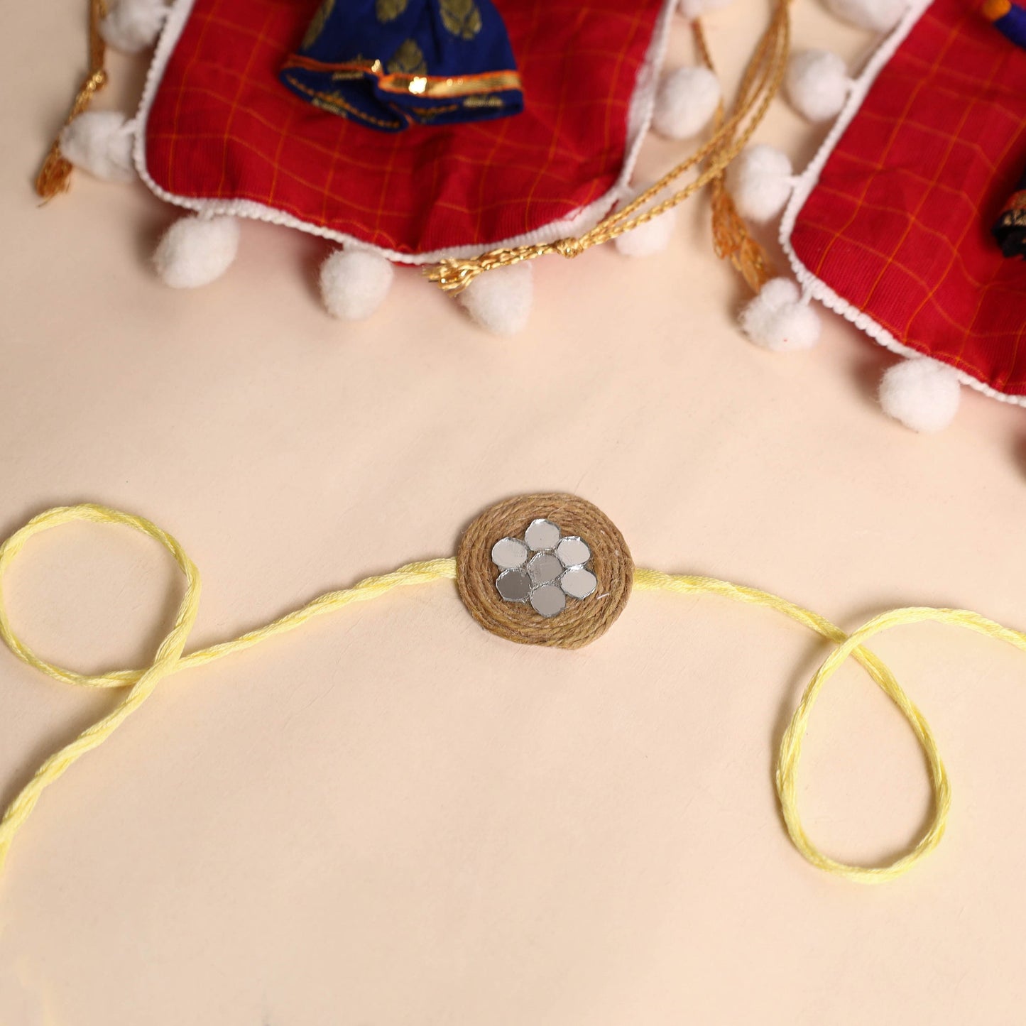 Handmade GS & Mirror Work Jute Rakhi (Set of 2)