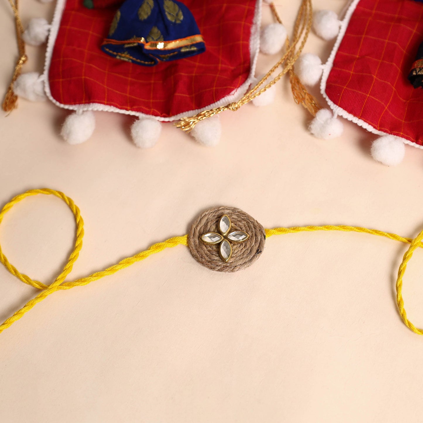 Handmade GS & Mirror Work Jute Rakhi (Set of 2)