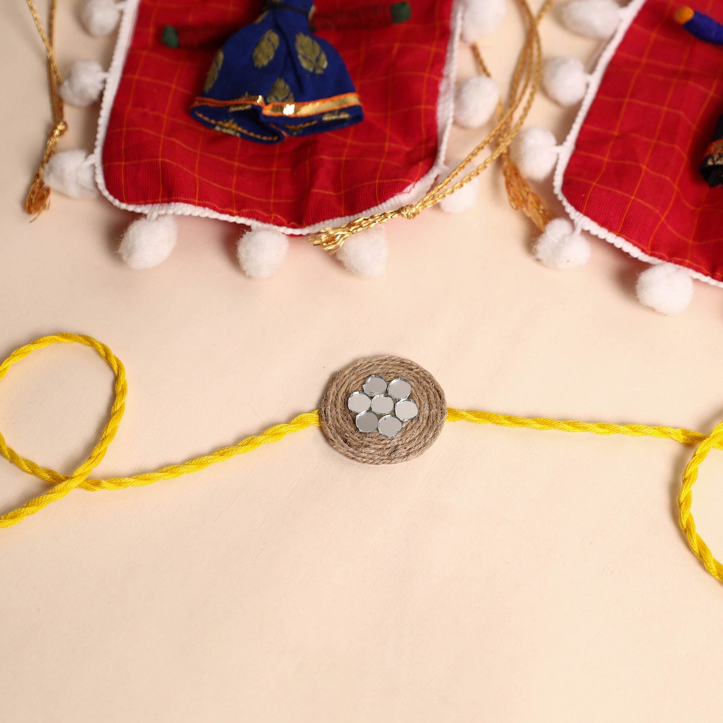 Handmade GS & Mirror Work Jute Rakhi (Set of 2)