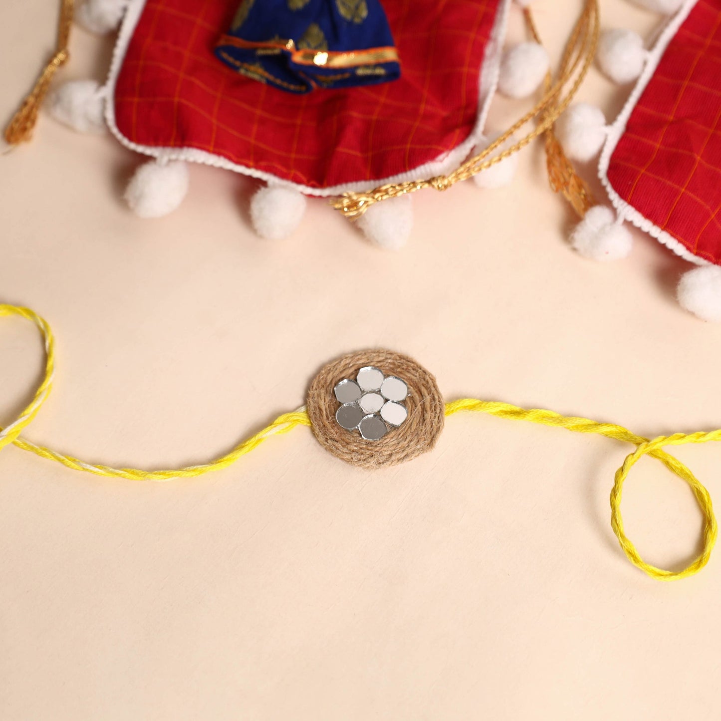 Handmade GS & Mirror Work Jute Rakhi (Set of 2)