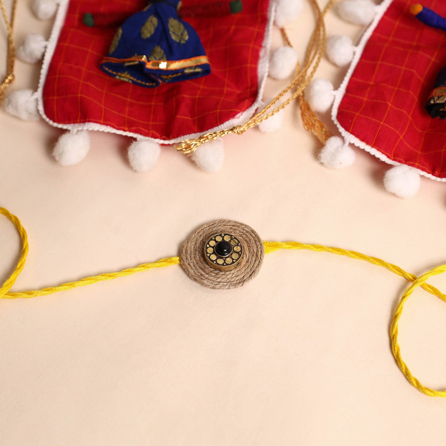 Handmade GS & Mirror Work Jute Rakhi (Set of 2)