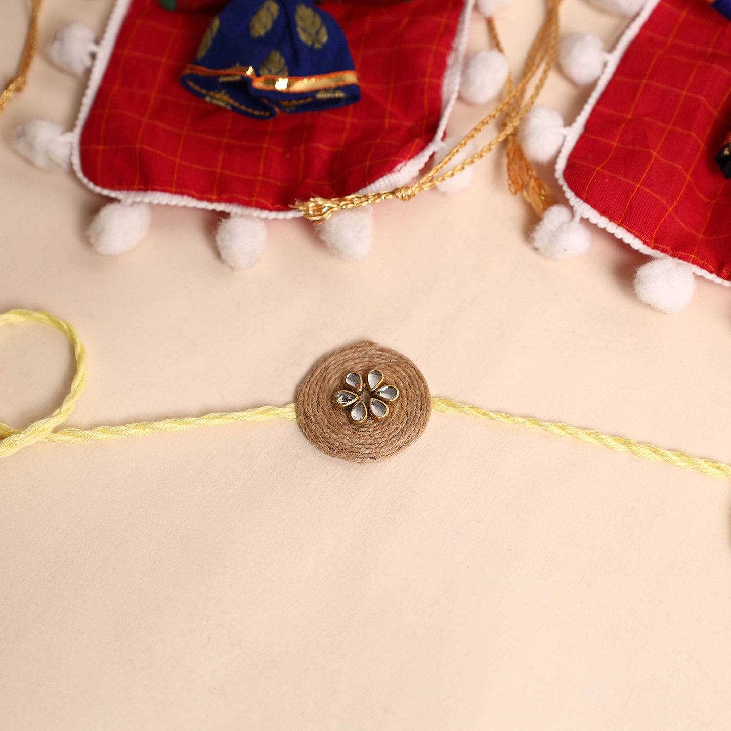 Handmade GS & Mirror Work Jute Rakhi (Set of 2)