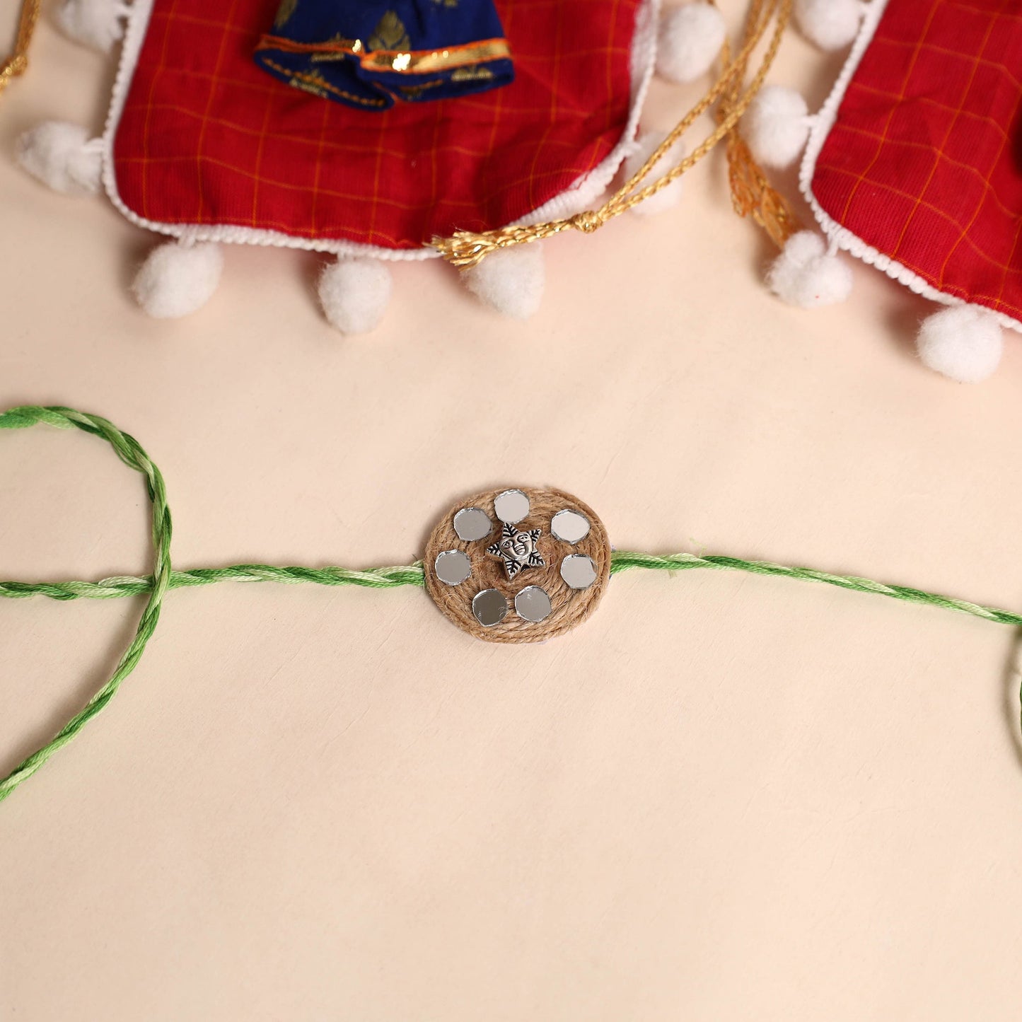 Handmade GS & Mirror Work Jute Rakhi (Set of 2)