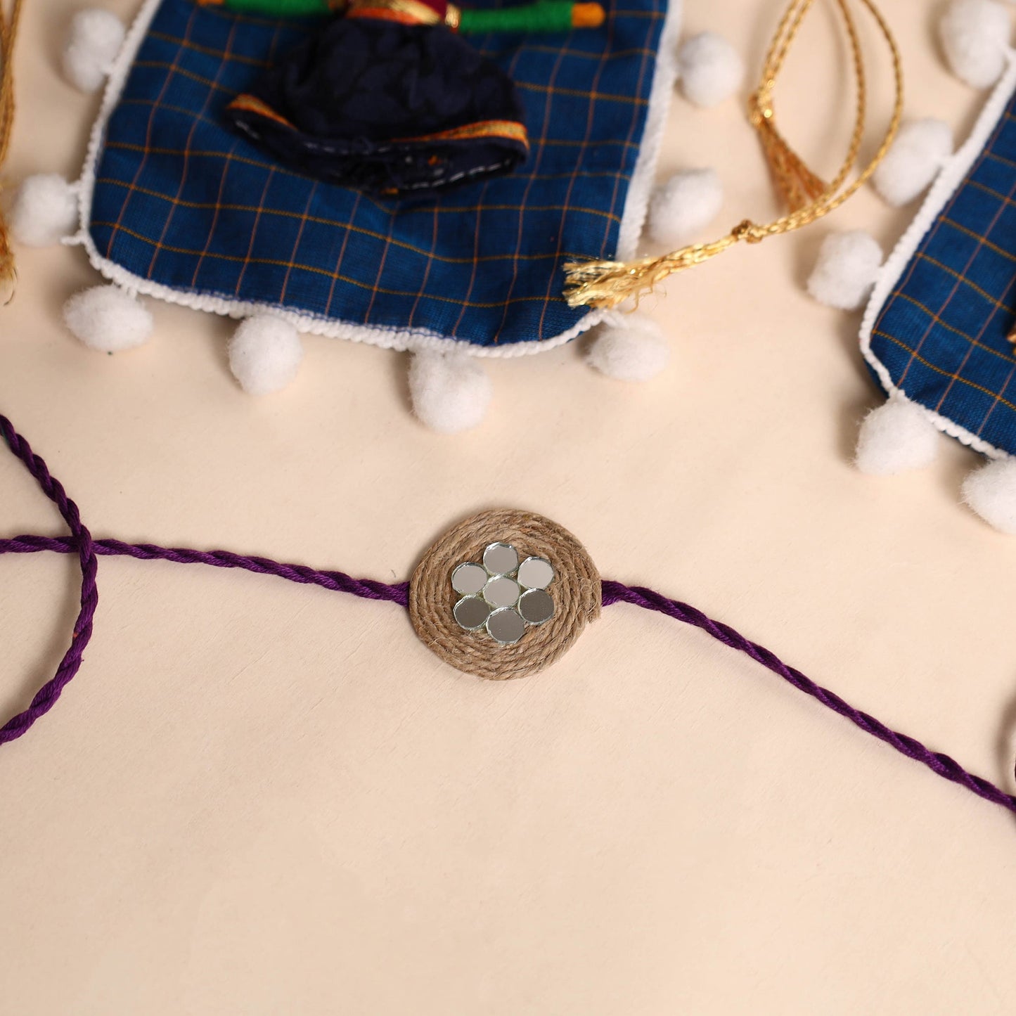 Handmade GS & Mirror Work Jute Rakhi (Set of 2)