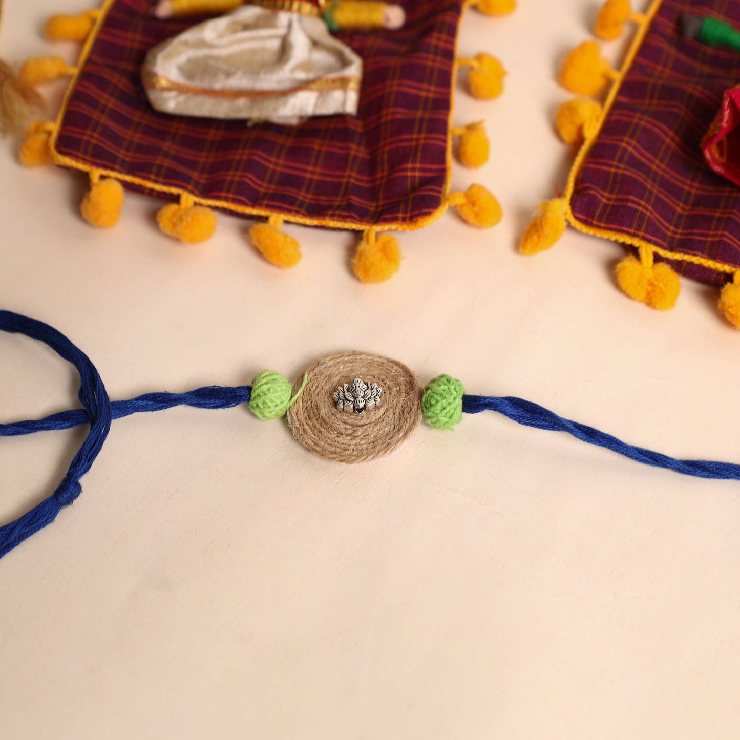 Handmade GS & Stone Work Jute Rakhi (Set of 2)