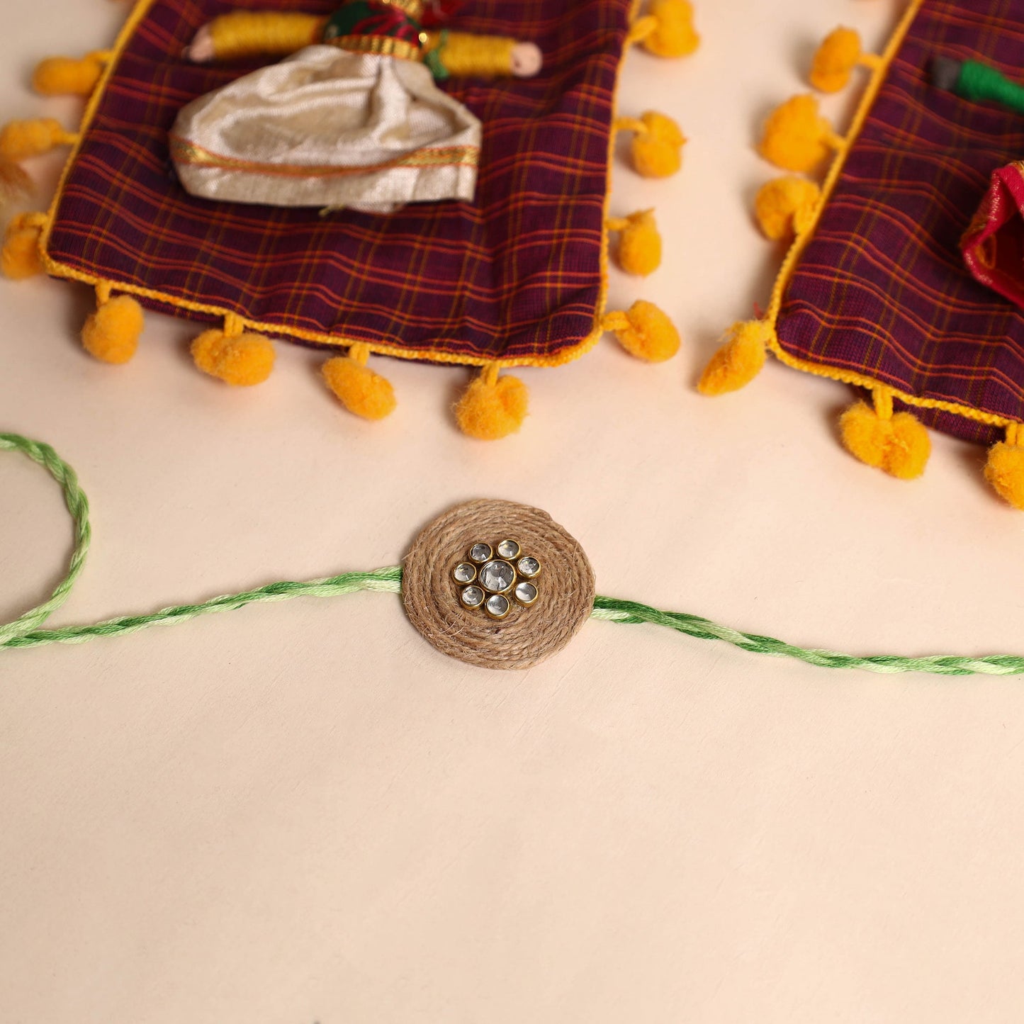 Handmade GS & Stone Work Jute Rakhi (Set of 2)
