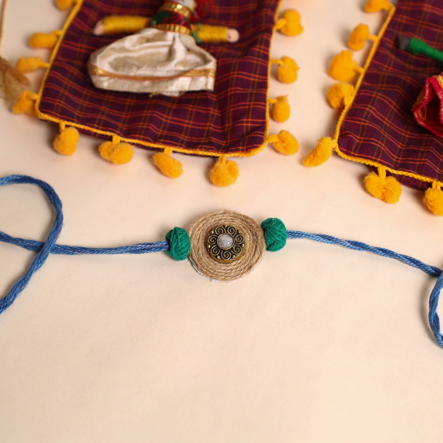 Handmade GS & Stone Work Jute Rakhi (Set of 2)