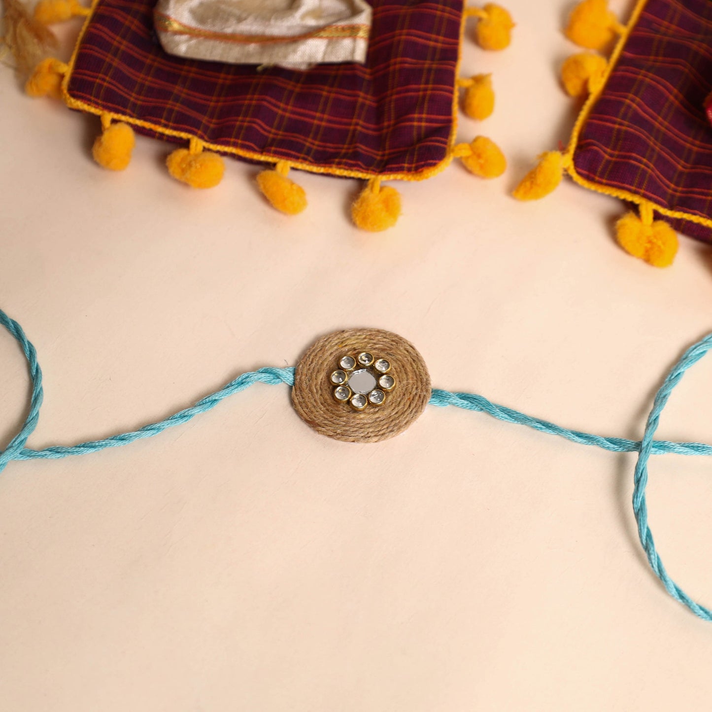 Handmade GS & Stone Work Jute Rakhi (Set of 2)