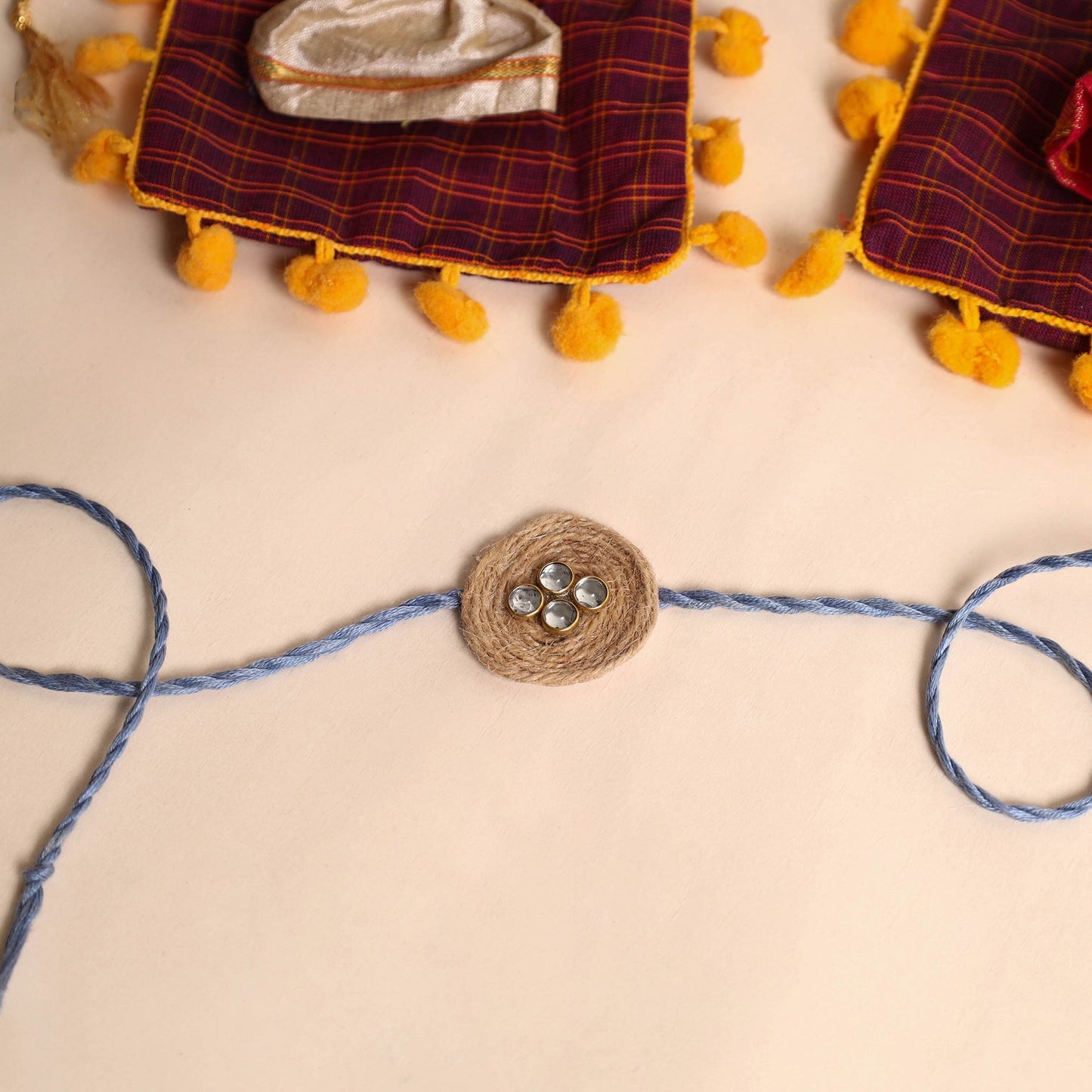 Handmade GS & Stone Work Jute Rakhi (Set of 2)