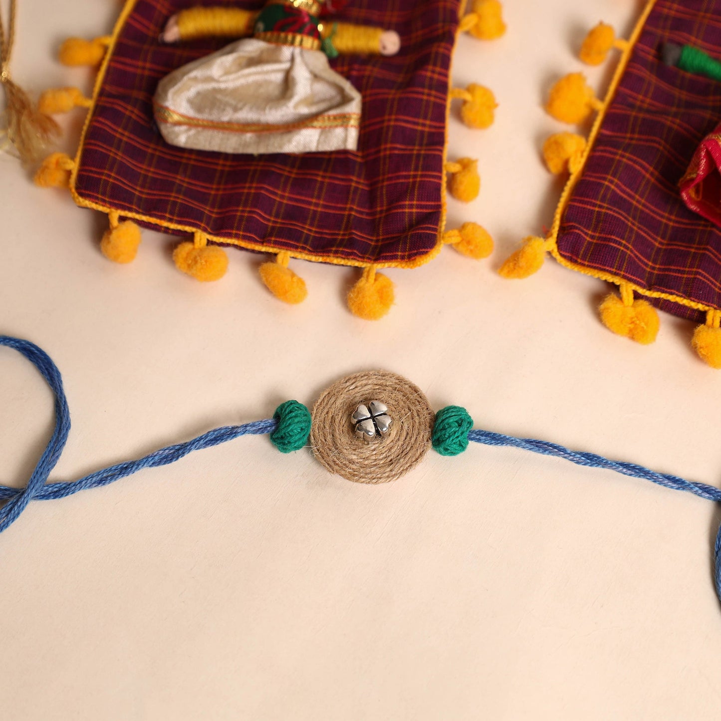 Handmade GS & Stone Work Jute Rakhi (Set of 2)